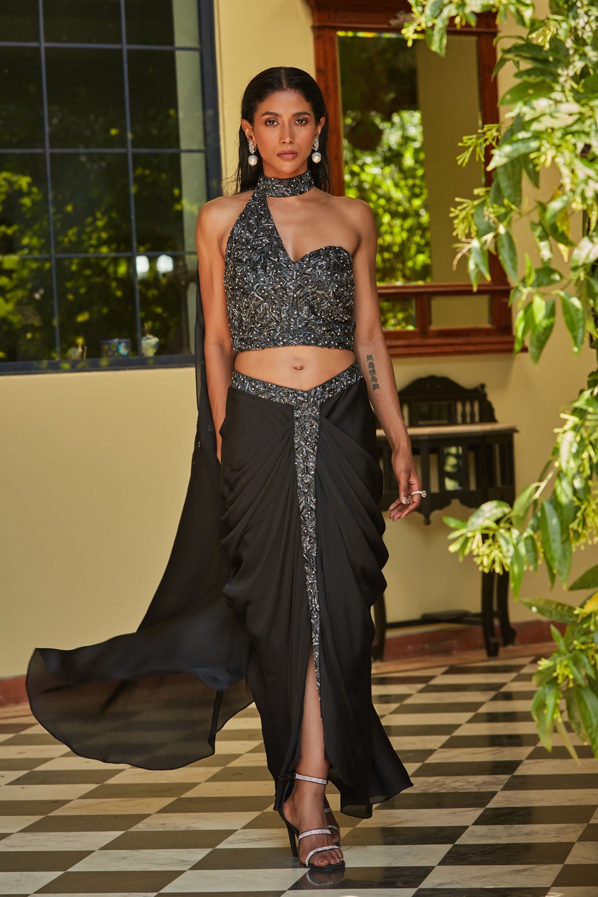 Gigi Black Drape Saree Set