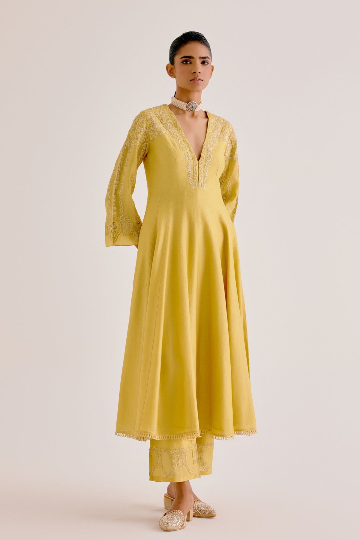 Yellow Embroidered Anarkali Set