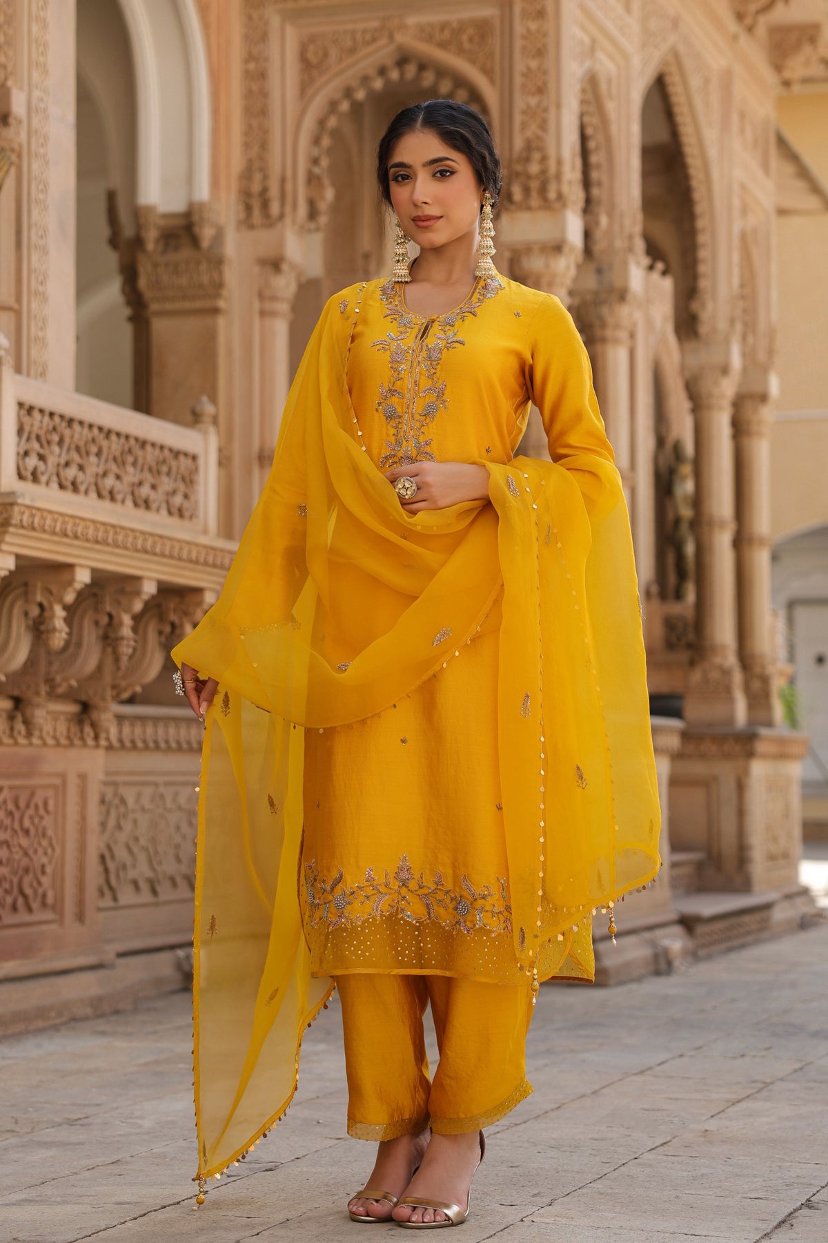 Heavy Long Yellow Kurta Set