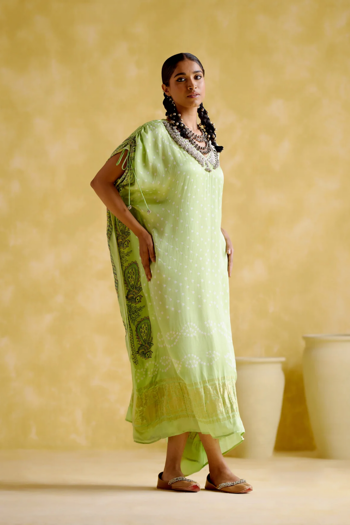 Anuradha Kalamkari Neon Kaftan