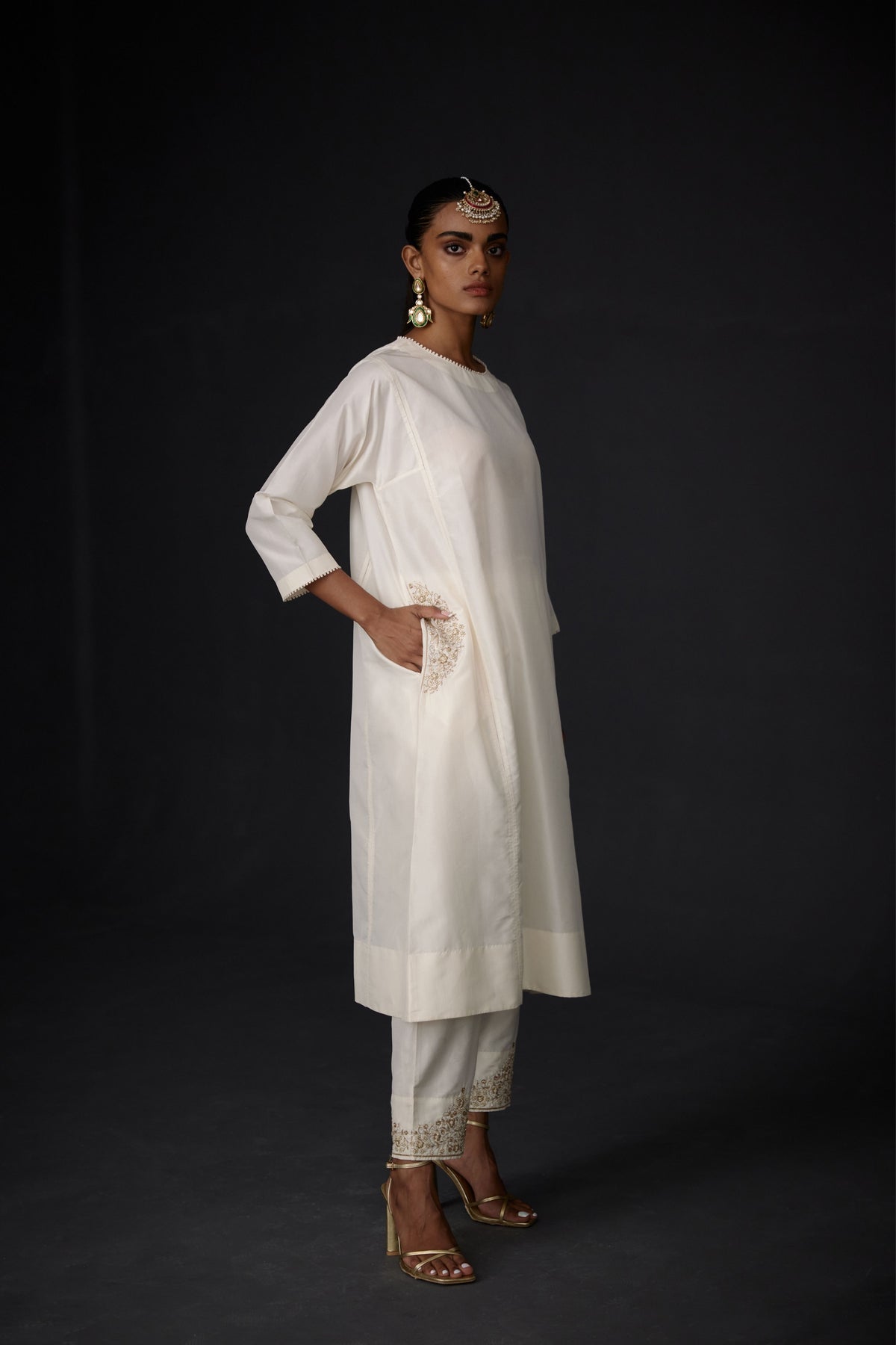 Ivory Embroidered Tunic Set