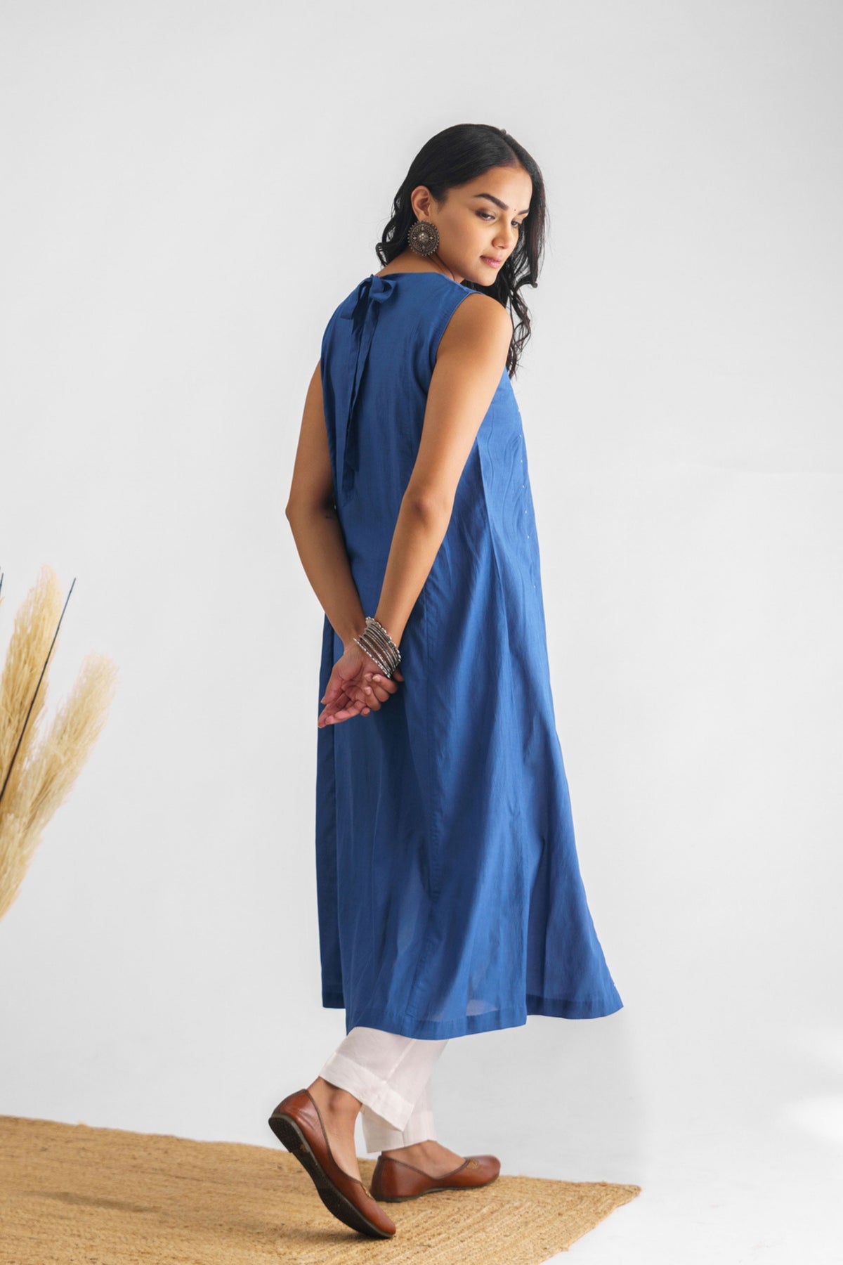 Blue Beaded Cotton Silk Kurta