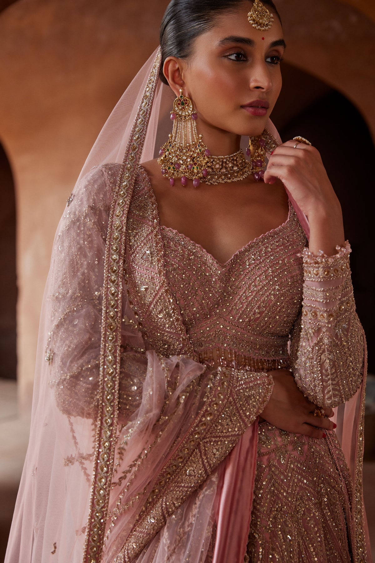 Rose Pink Net Lehenga Set