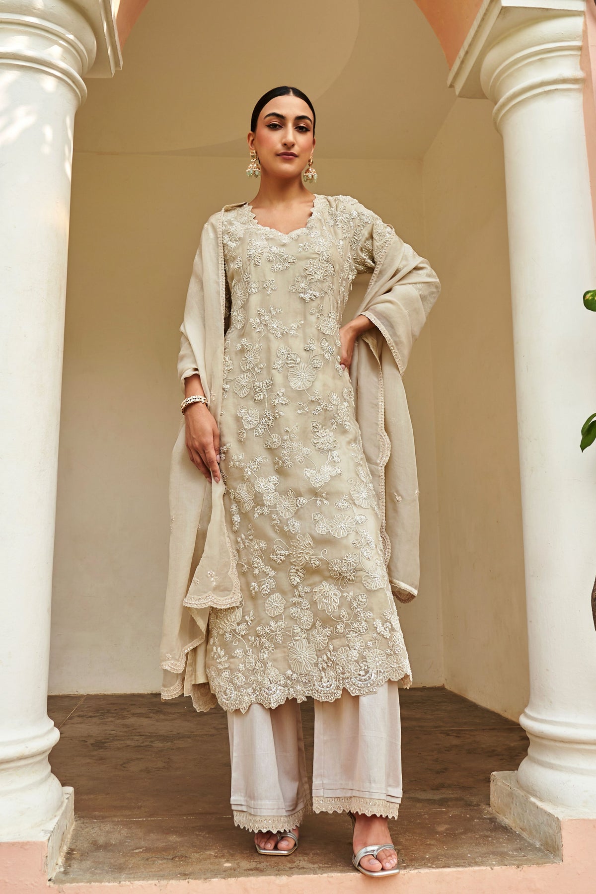 Pearl Embroidered Suit Set