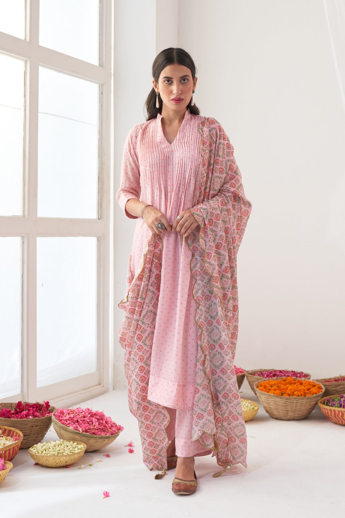 Powder Pink Cotton Kurta Set