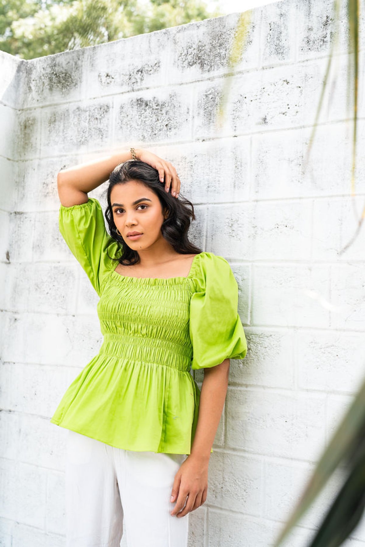 Green Smocked Top