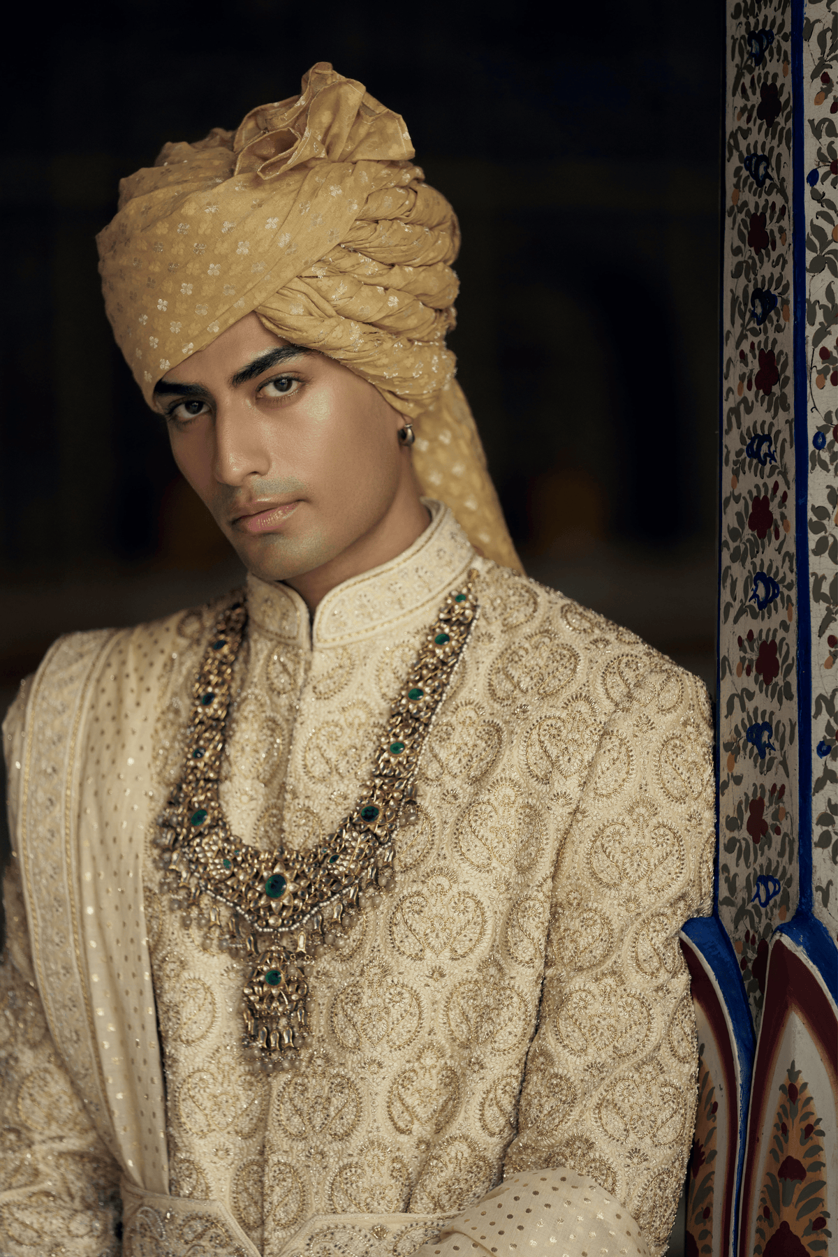 Gold Raw Silk Sherwani Set