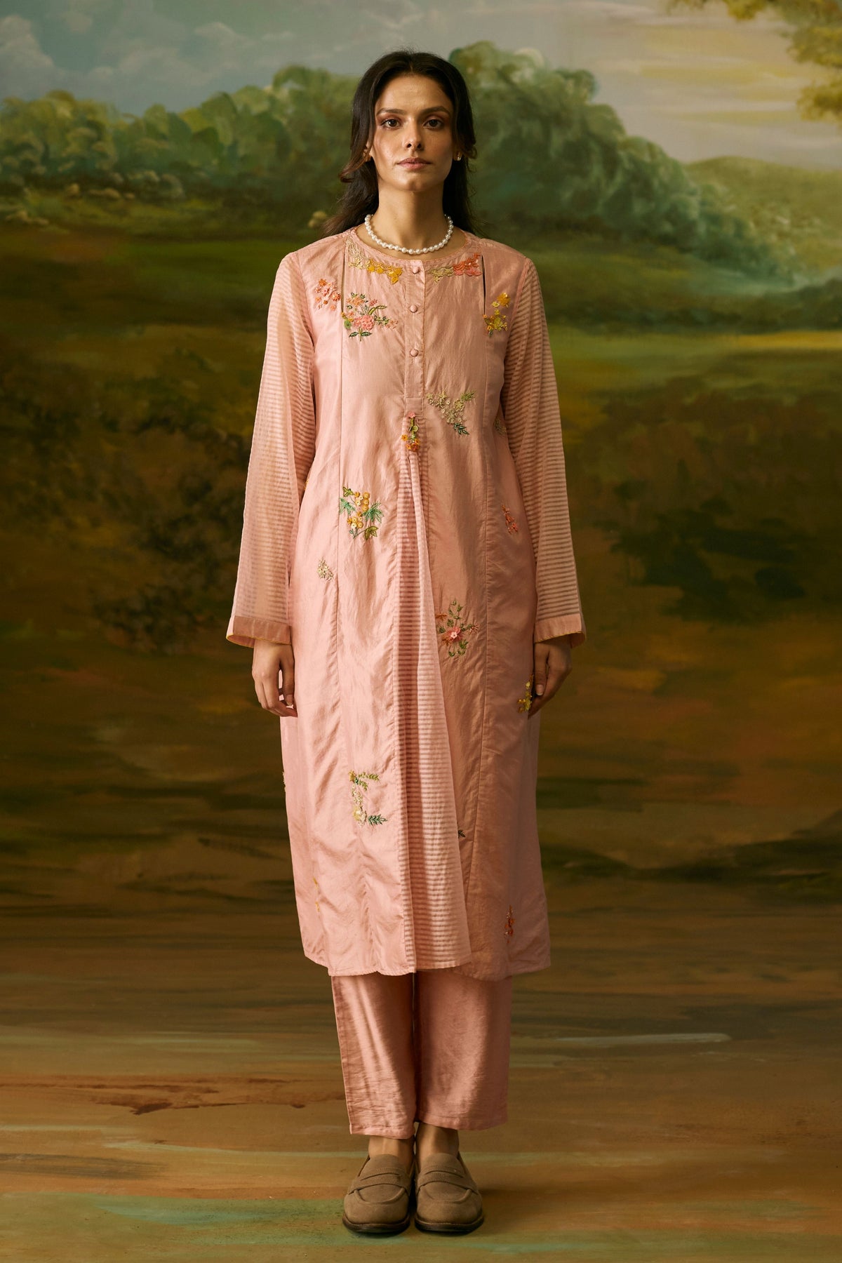 Coral Peach Embroidered Kurta