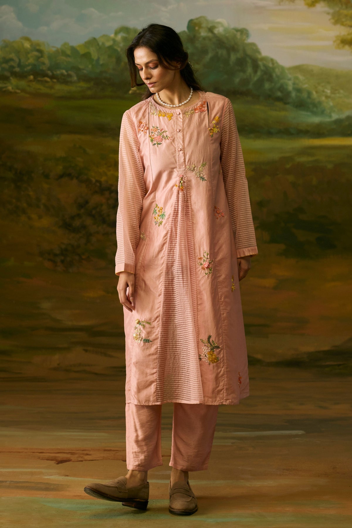 Coral Peach Embroidered Kurta