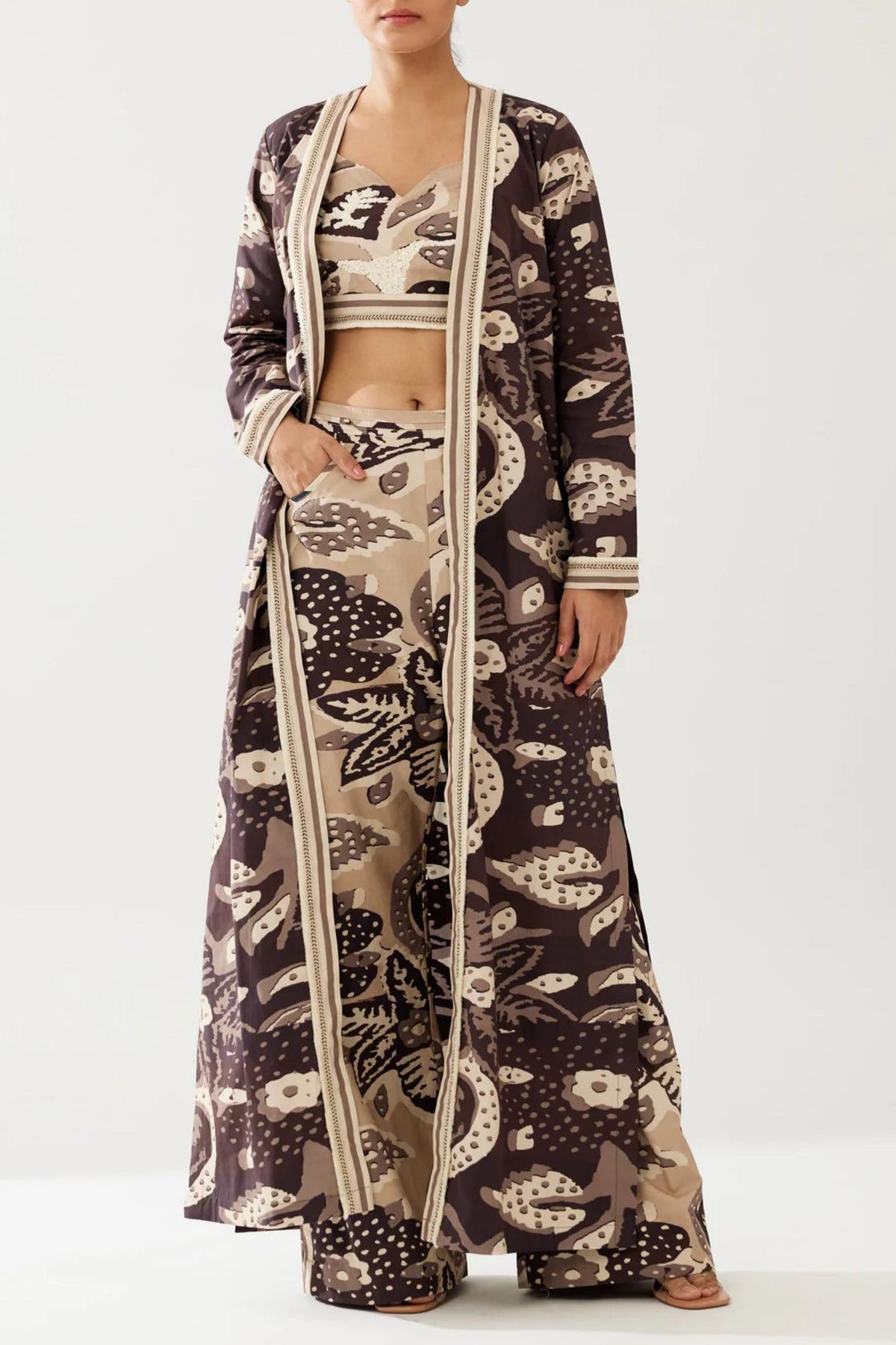 Brown And Cream Floral Cape