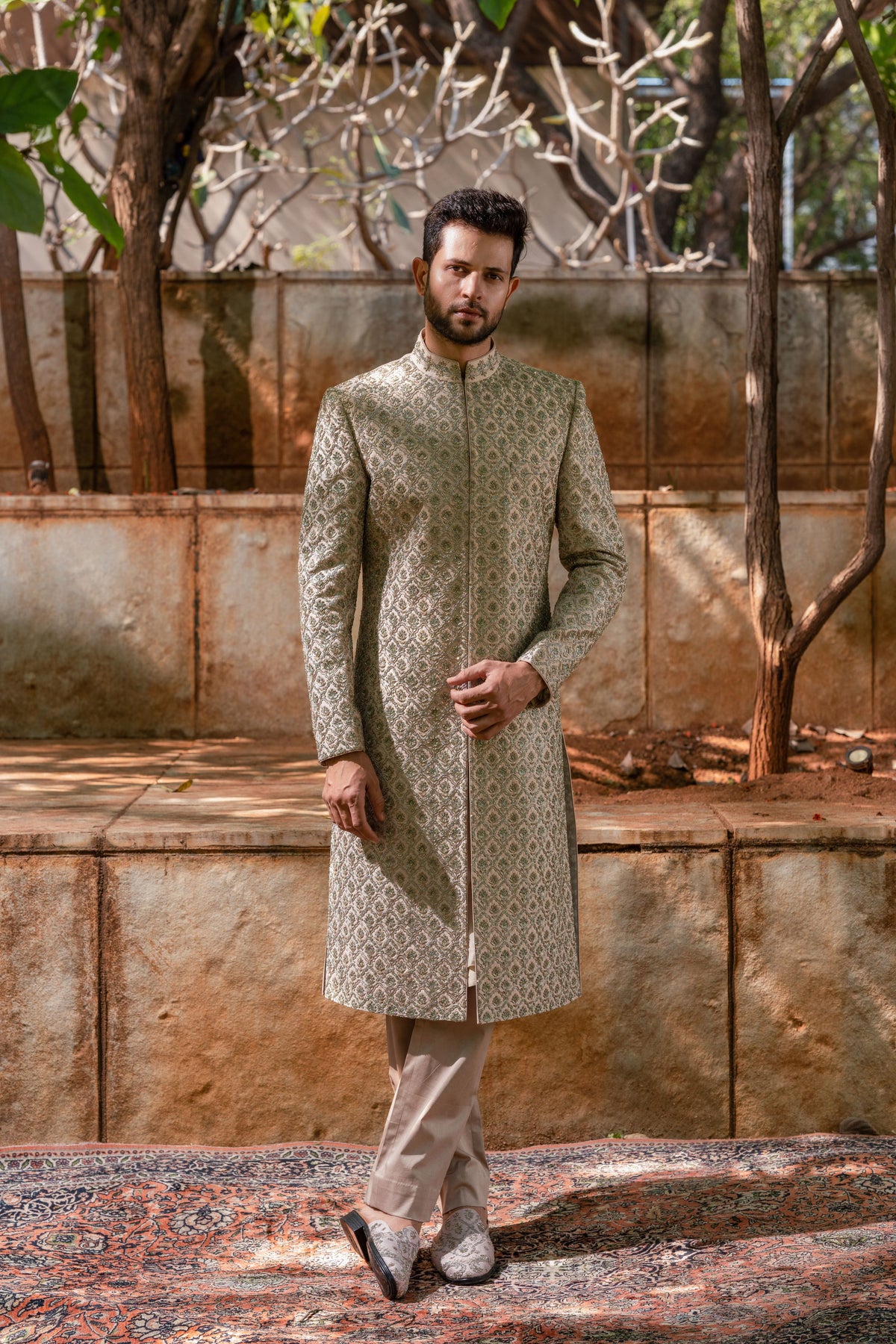 Biege Heavy Embroidered Sherwani Set