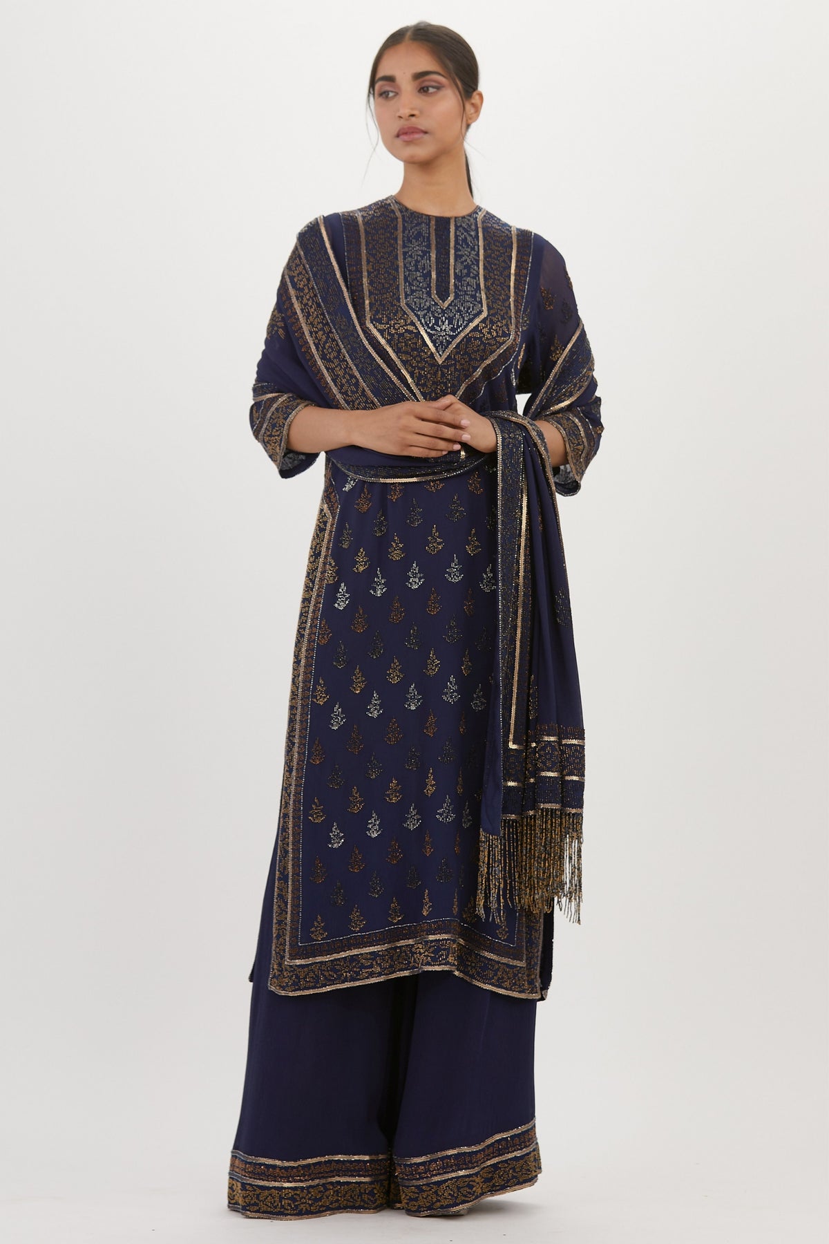 Navy Cutdana Kurta Set