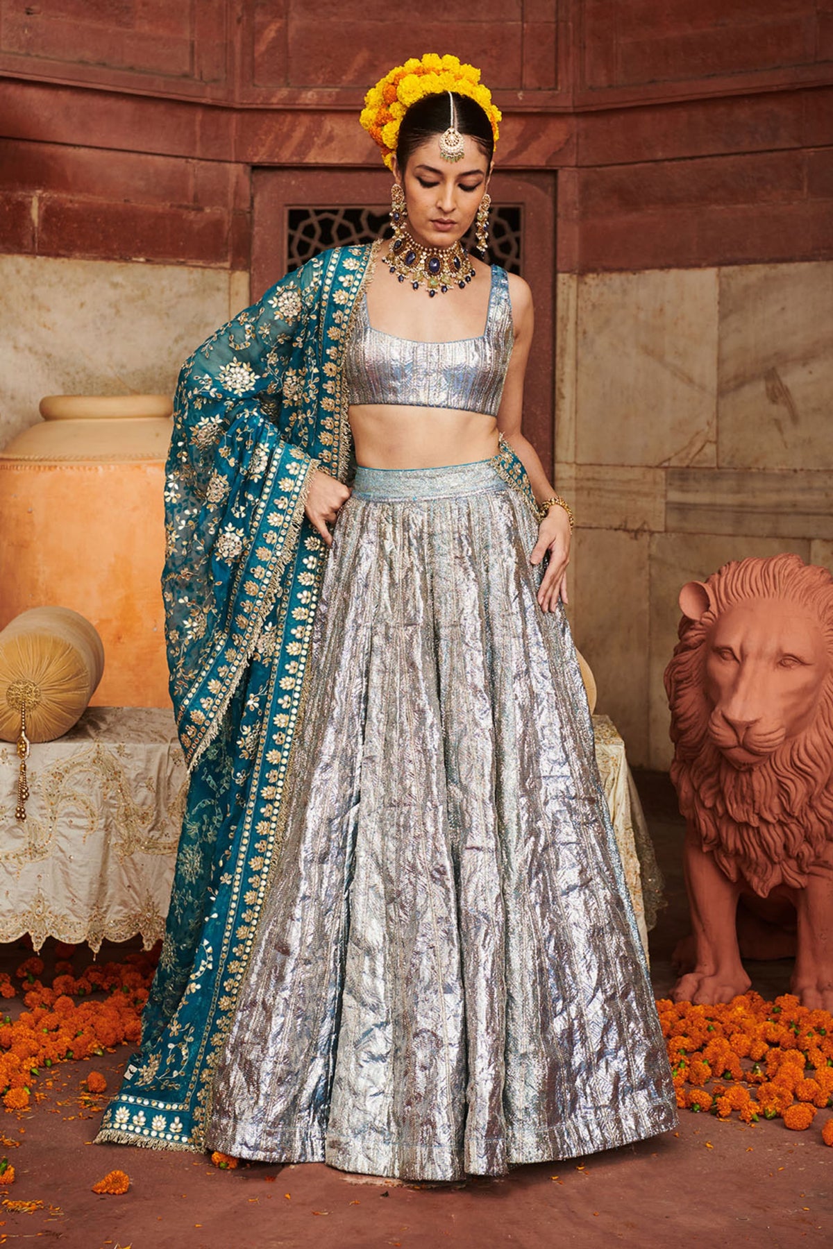 Aasmani Lampi Lehenga Set