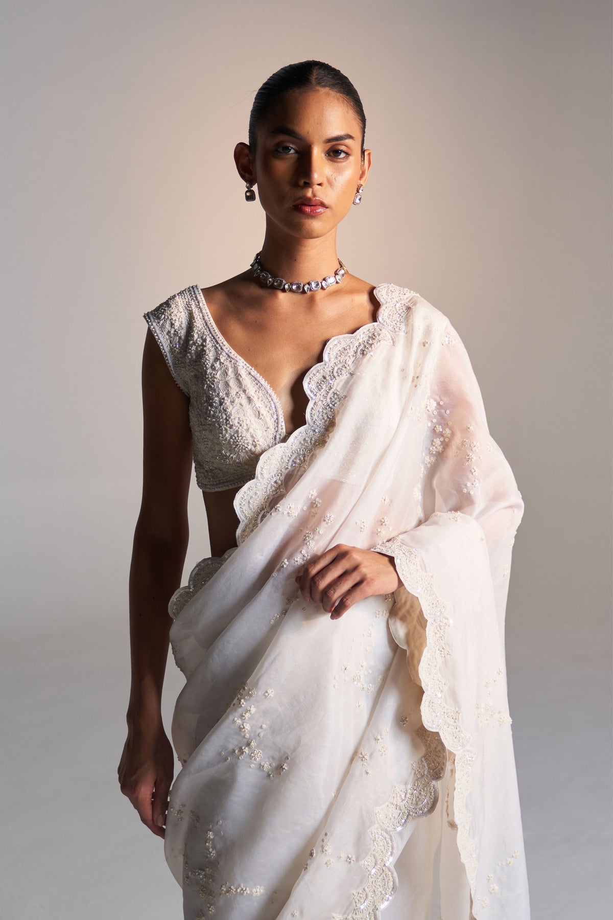 Pigeon White Saree