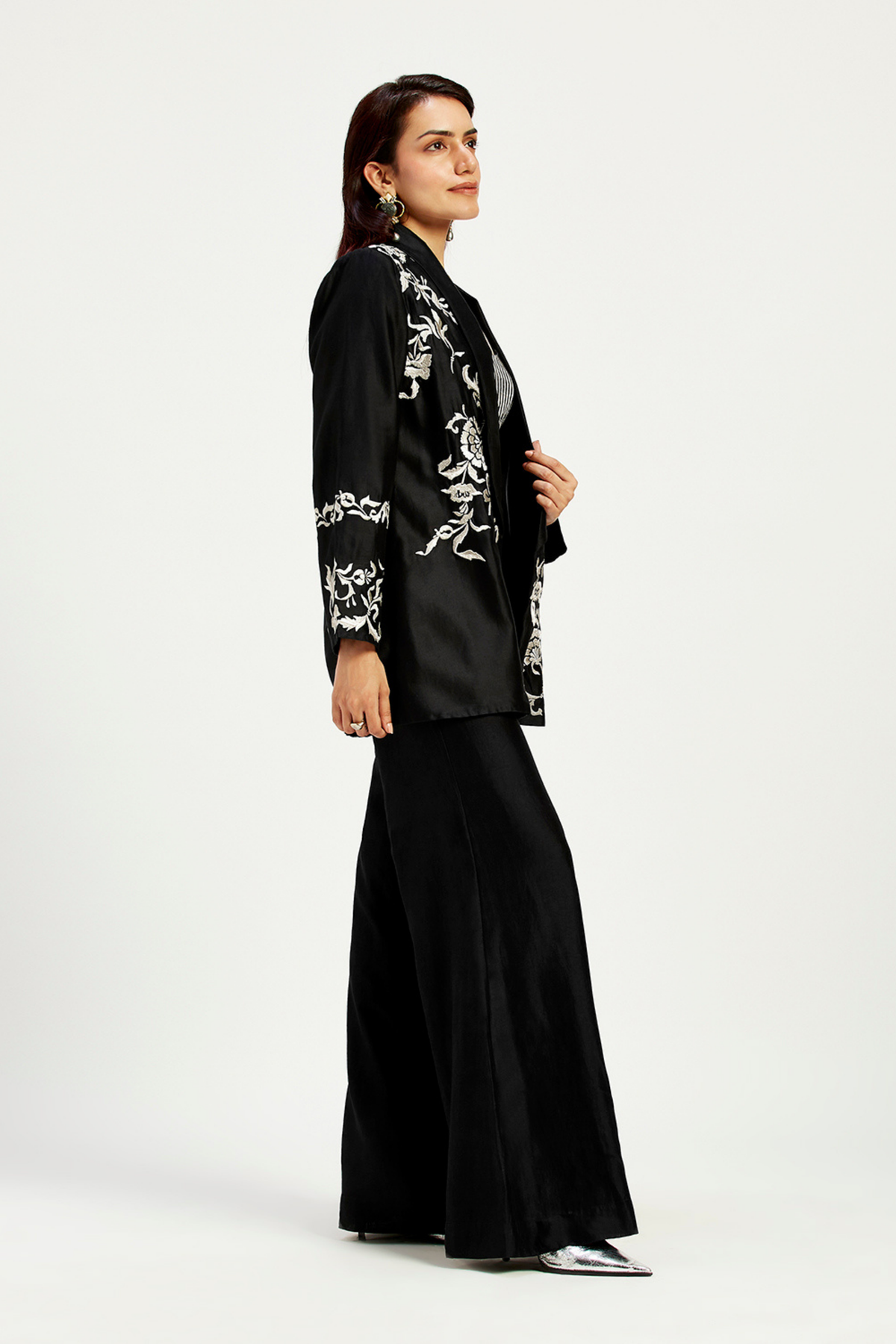 Ebony Embroidered Jacket And Pant Set