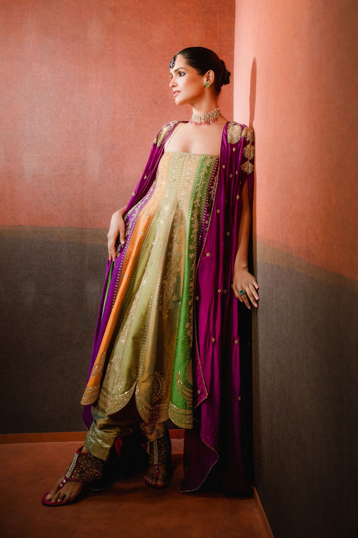 The Paan Pista Anarkali Set With Shrug