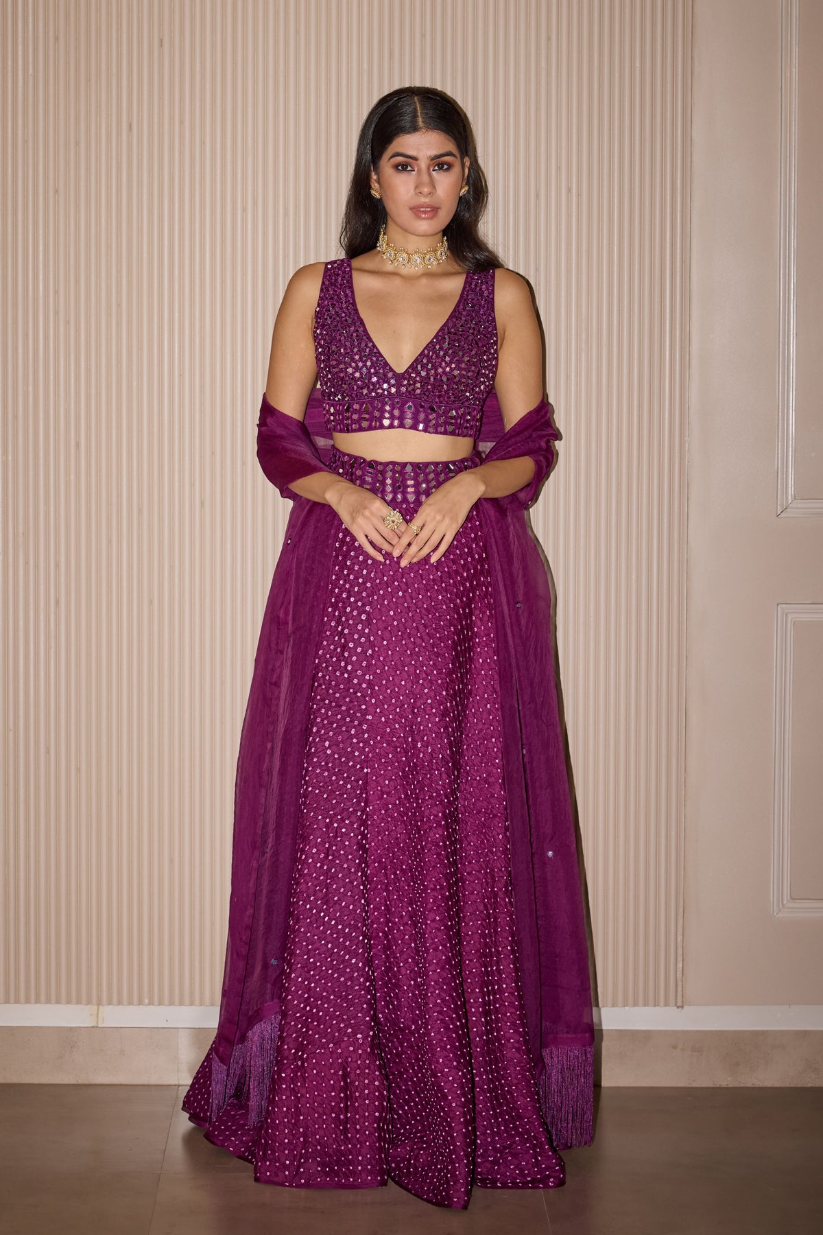 Maidana Bandhani Purple Lehenga Set