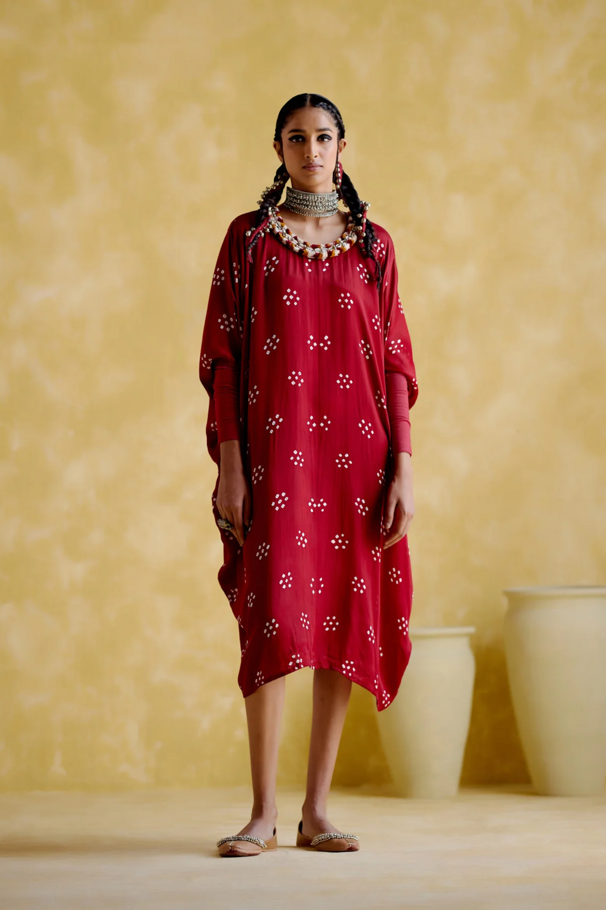 Annapoorna Maroon Bandhini Kaftan