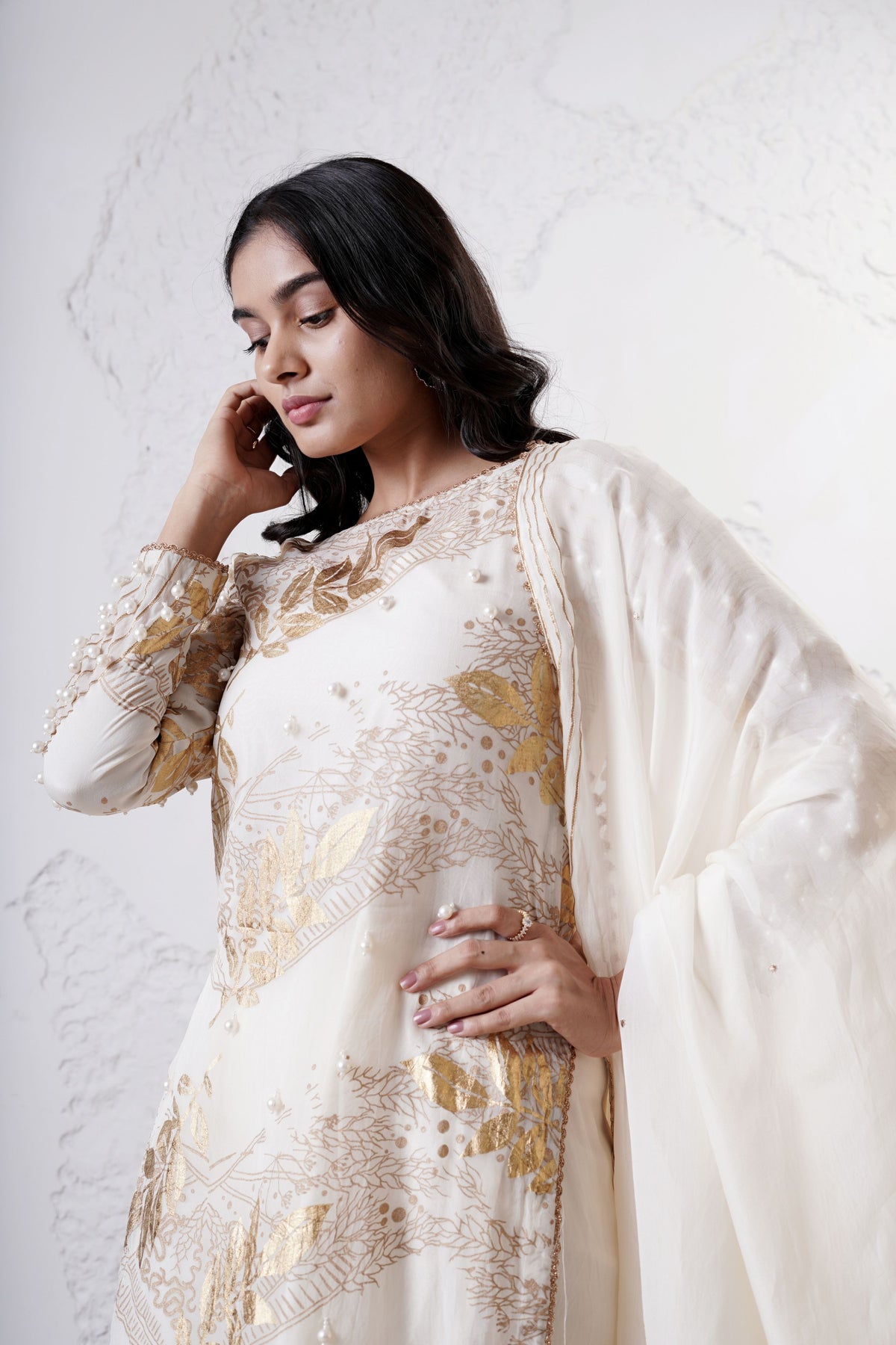 Ivory Foil Printed Kurta Set