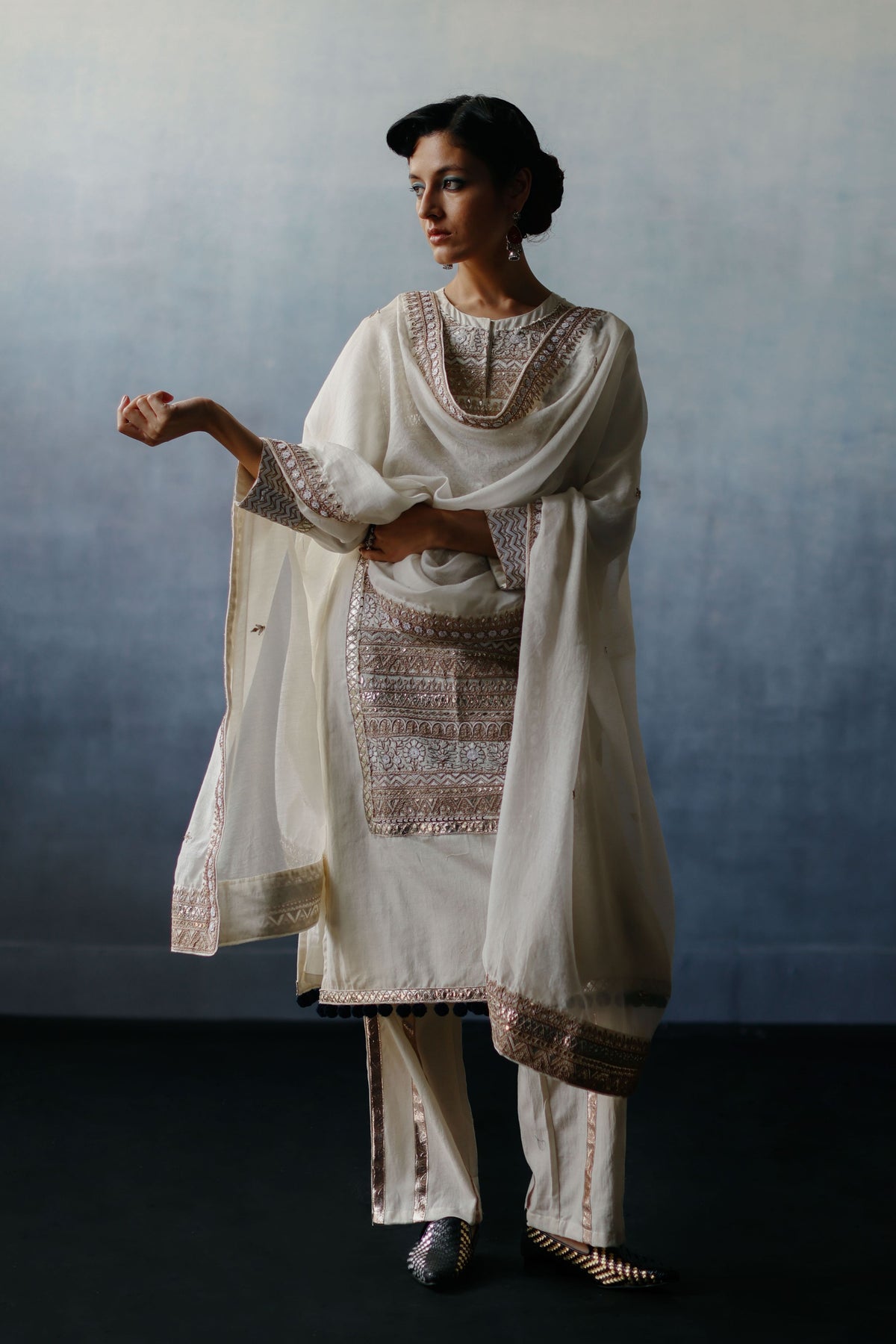 Neel White Panel Kurta Set