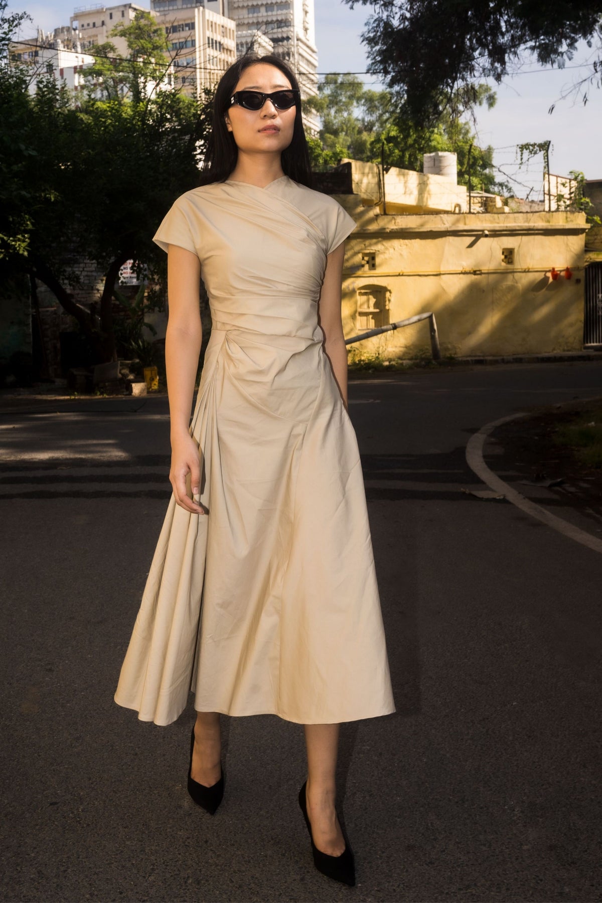 Petra Draped Beige Dress