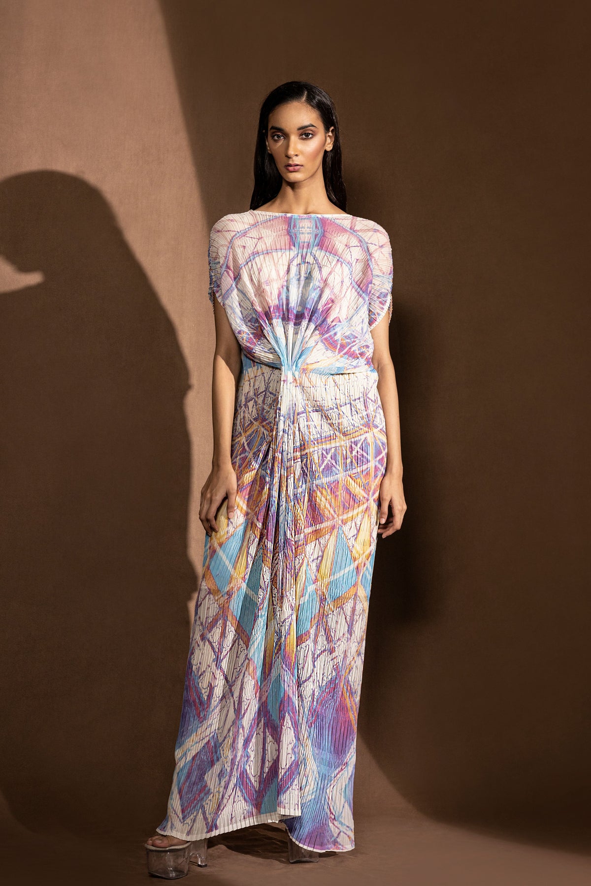 Boat Neck Draped Long Dress