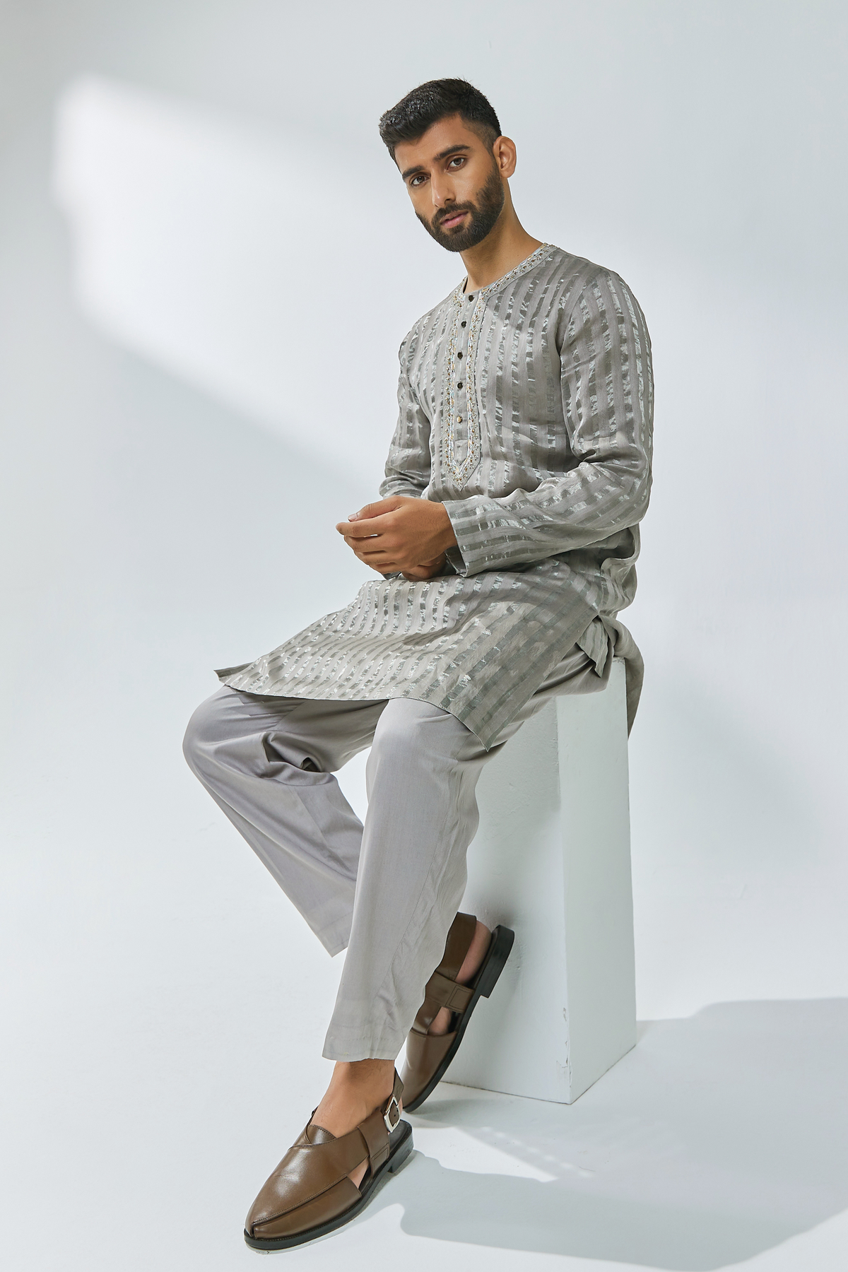 Grey Embroidered Kurta Sets