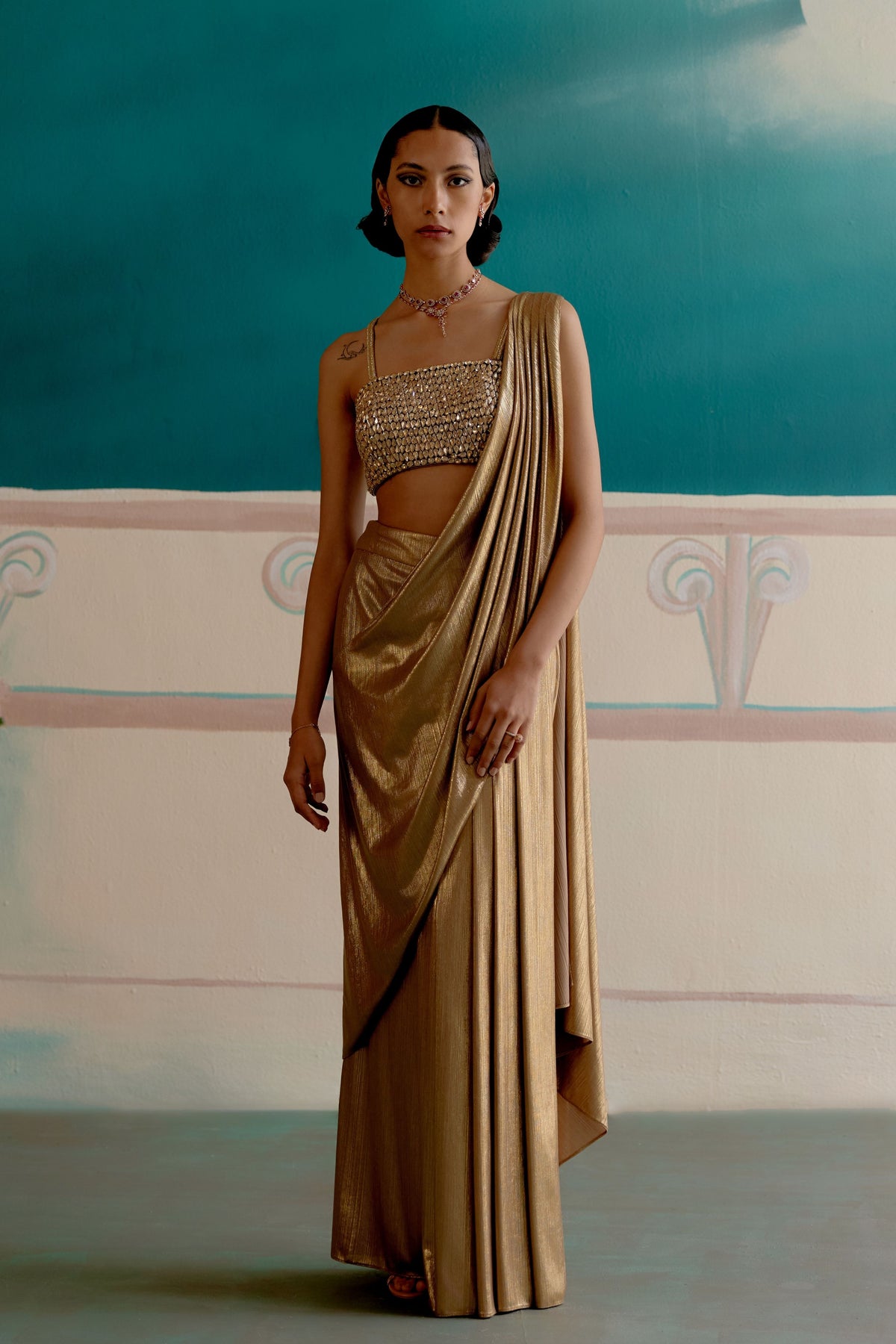 Oscar Gold Drape Saree