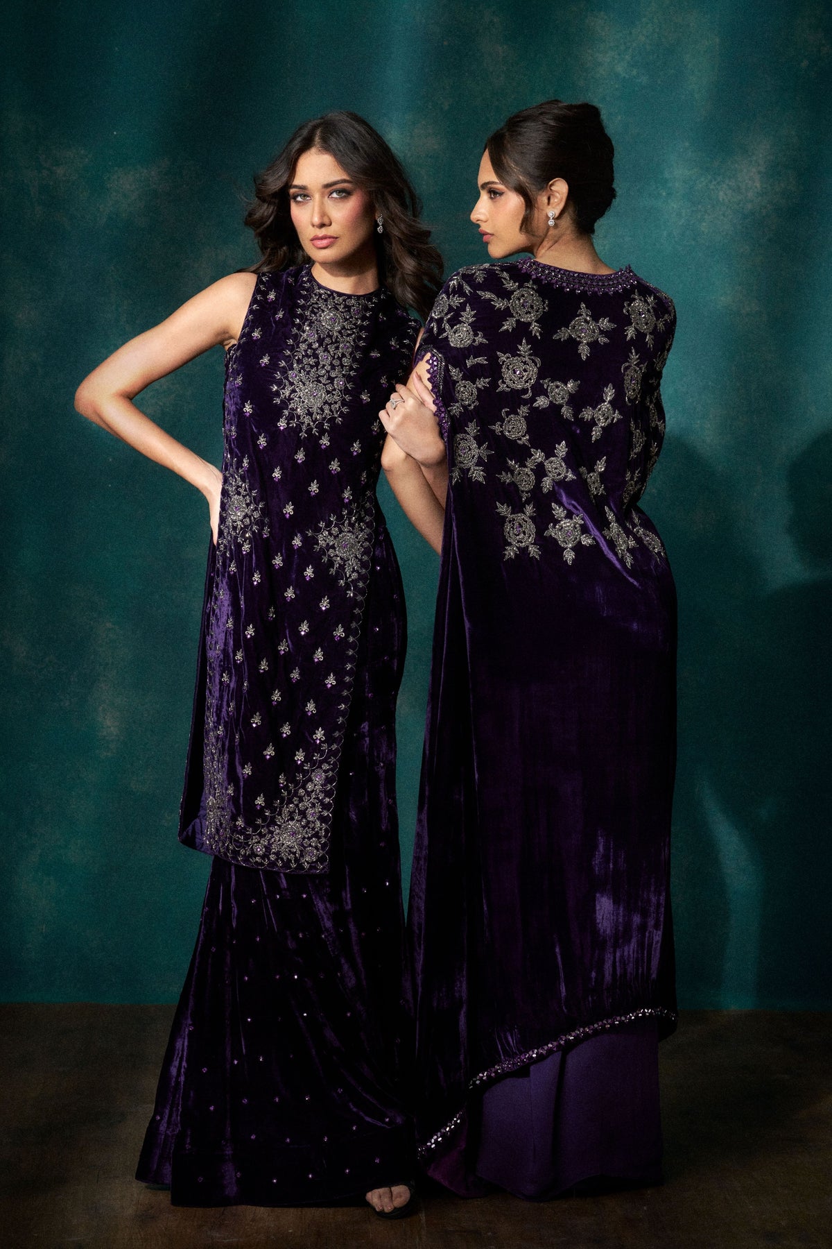 Purple Velvet Sharara Set