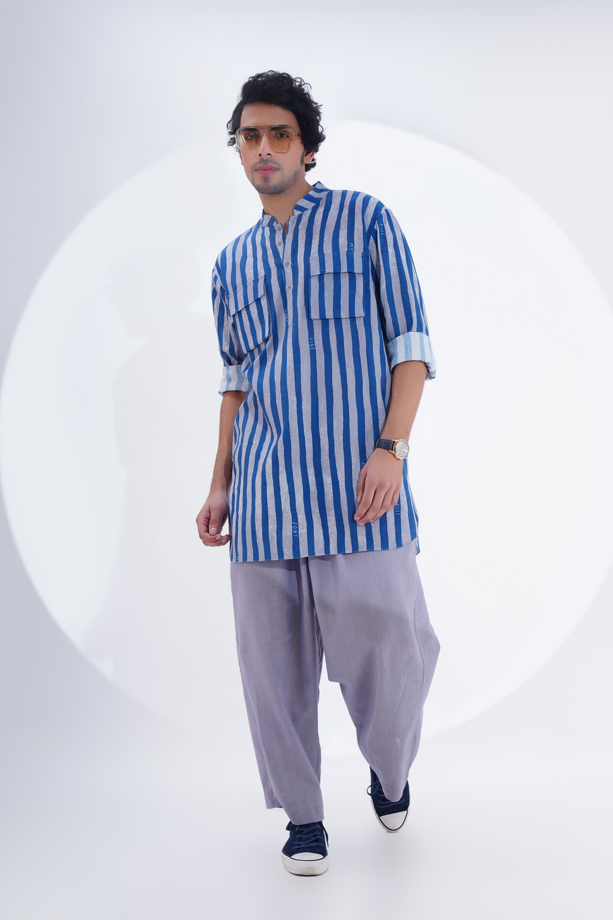 Blue Striped Printed Kurta Set