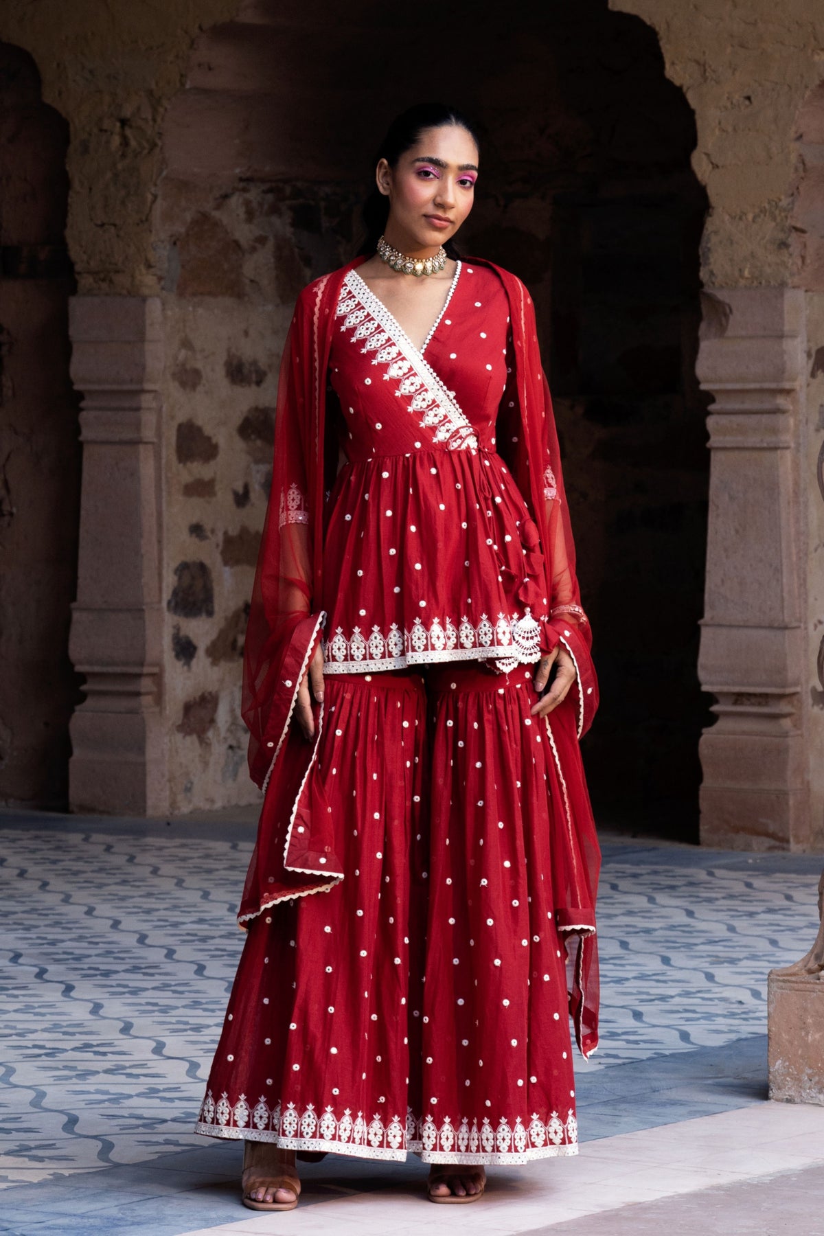 Red Triangle Sharara Set