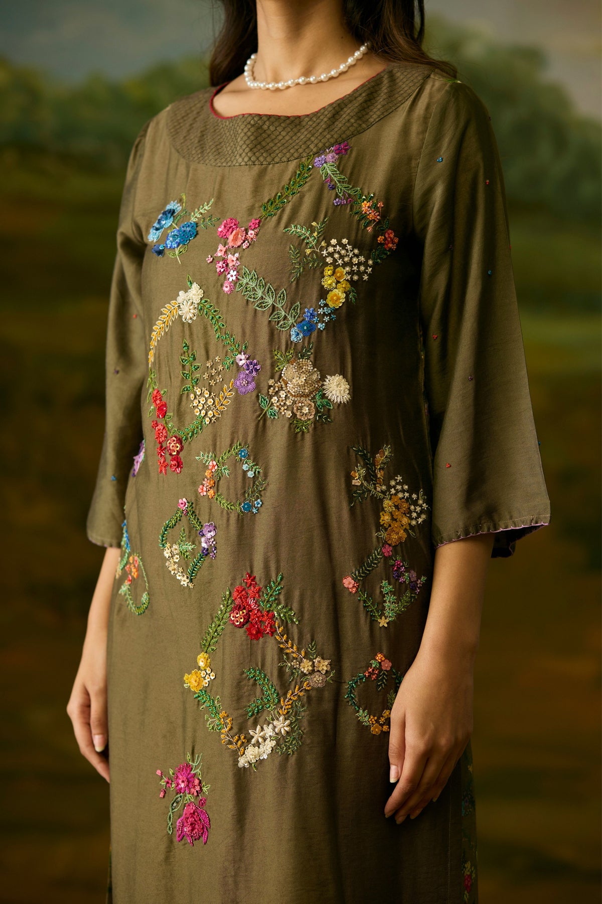 Dusty Grey Floral Kurta