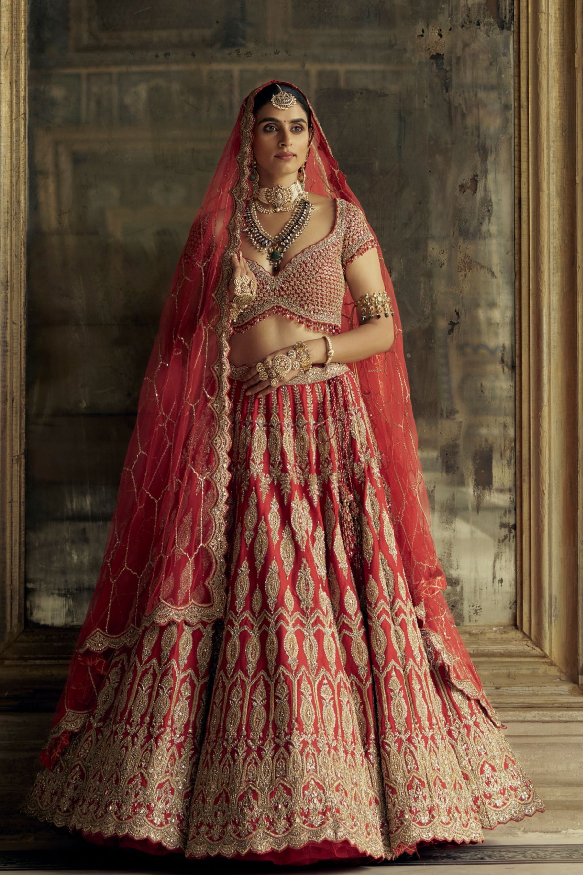 Rose Red Embroidered Lehenga Choli Set