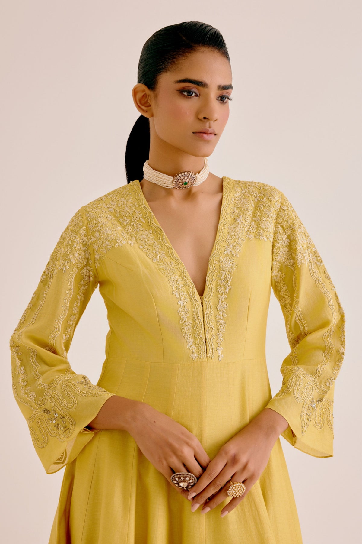 Yellow Embroidered Anarkali Set