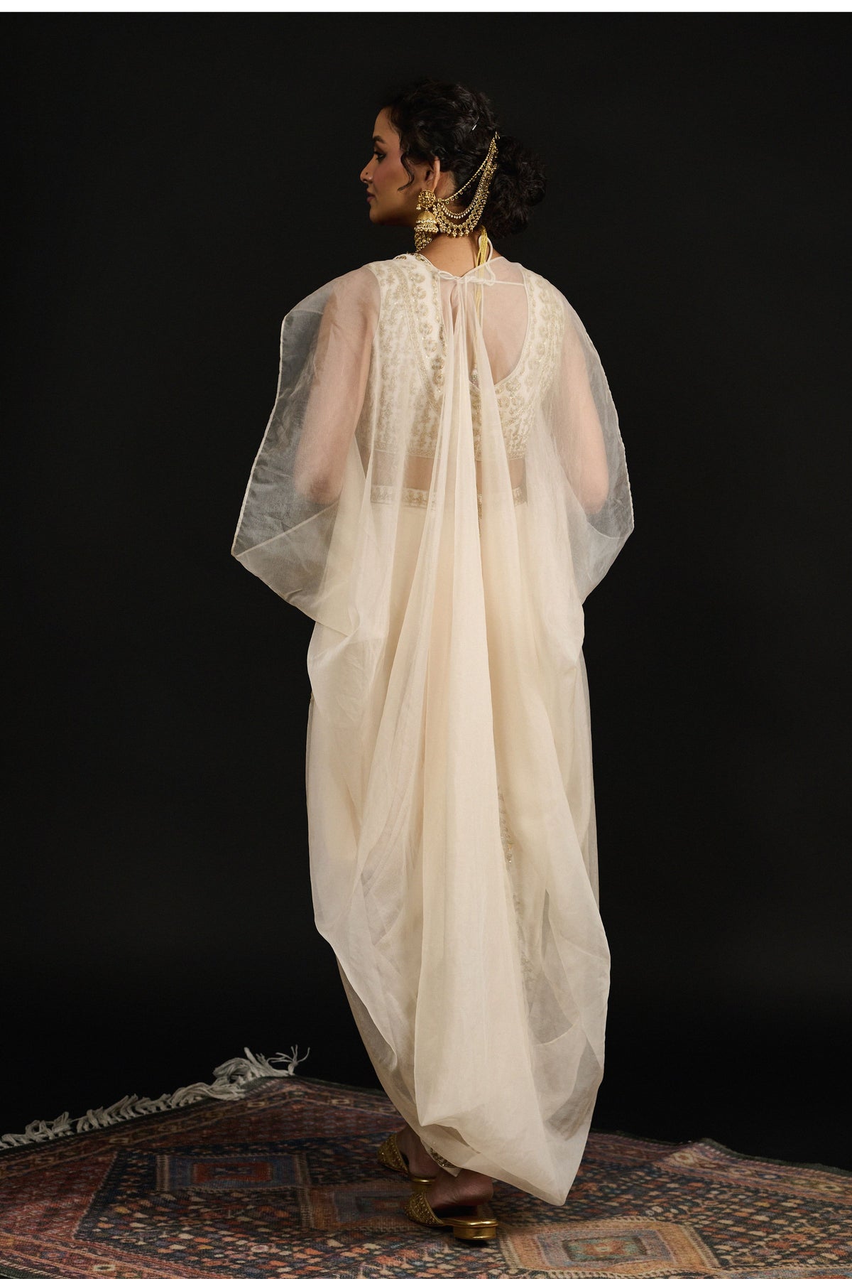 Farah Ivory Dhoti Cape Set