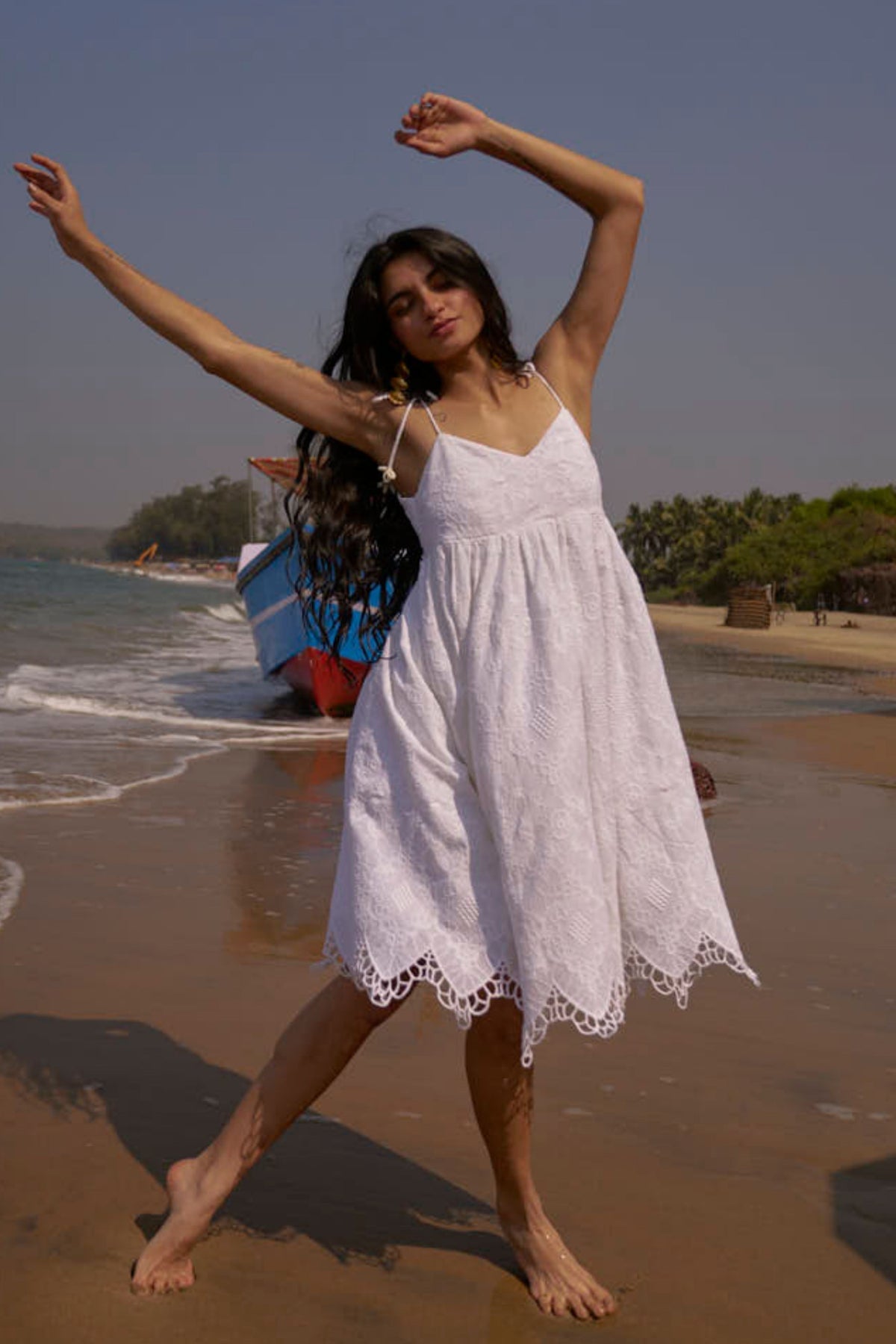 Scalloped Embroidered Mini Dress