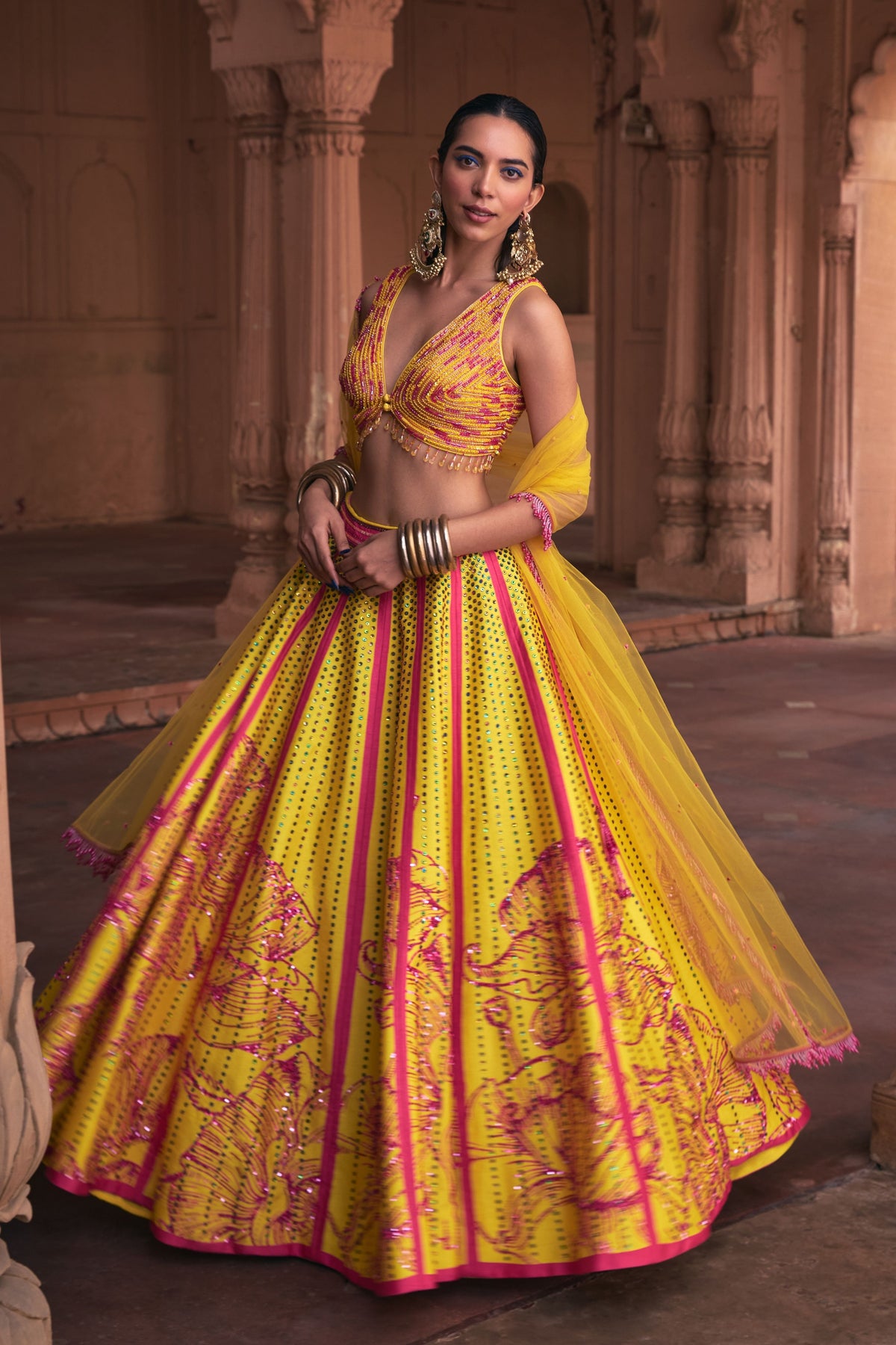 Fuchsia Embroidered Lehenga Set