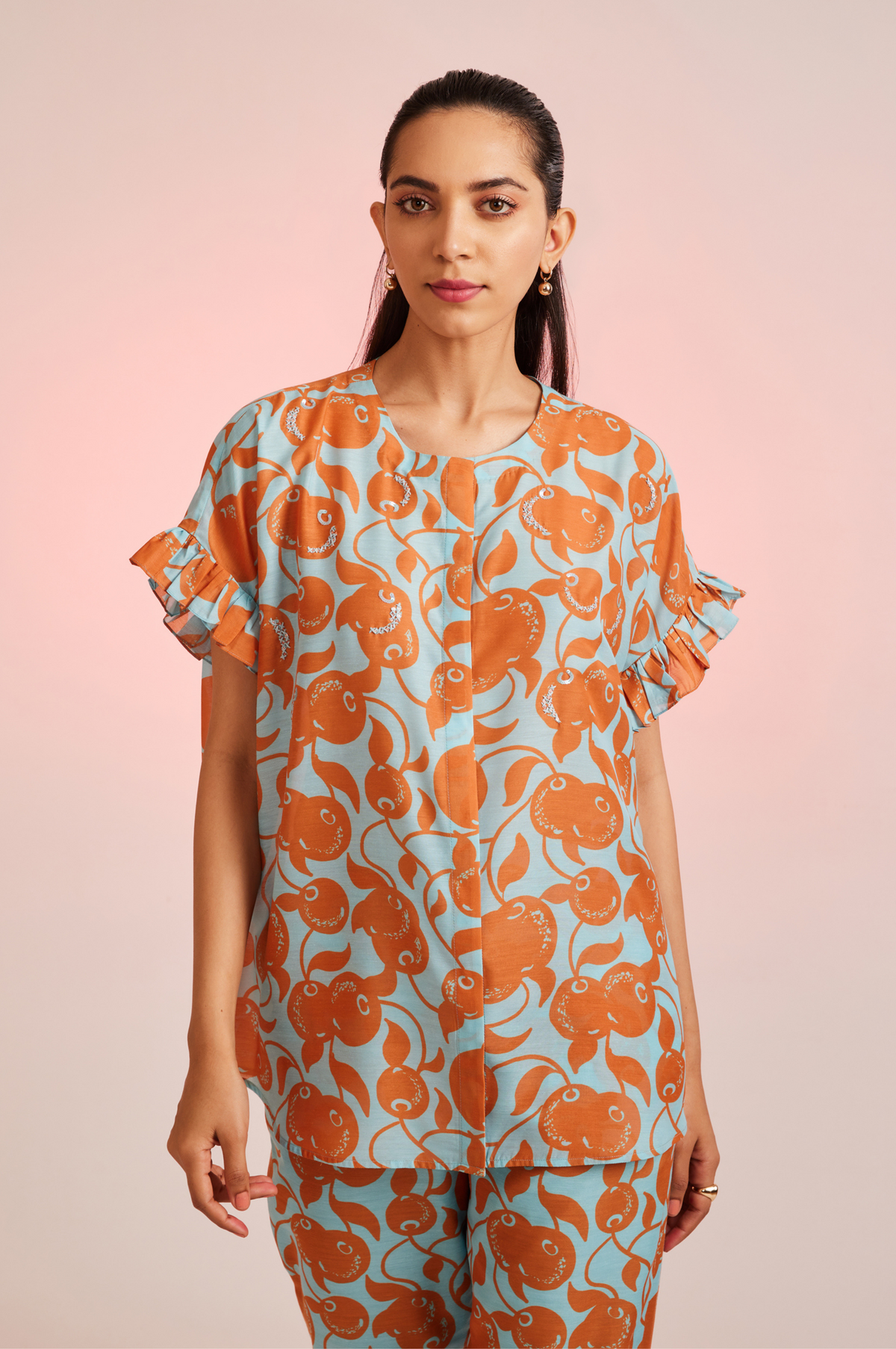 Naranjos Intricately Embellished Easy Shirt With Ruffle Sleeves