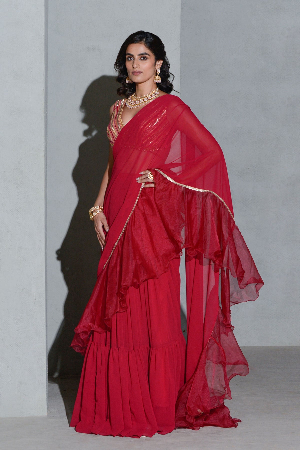 Crimson Gales Lehanga Saree