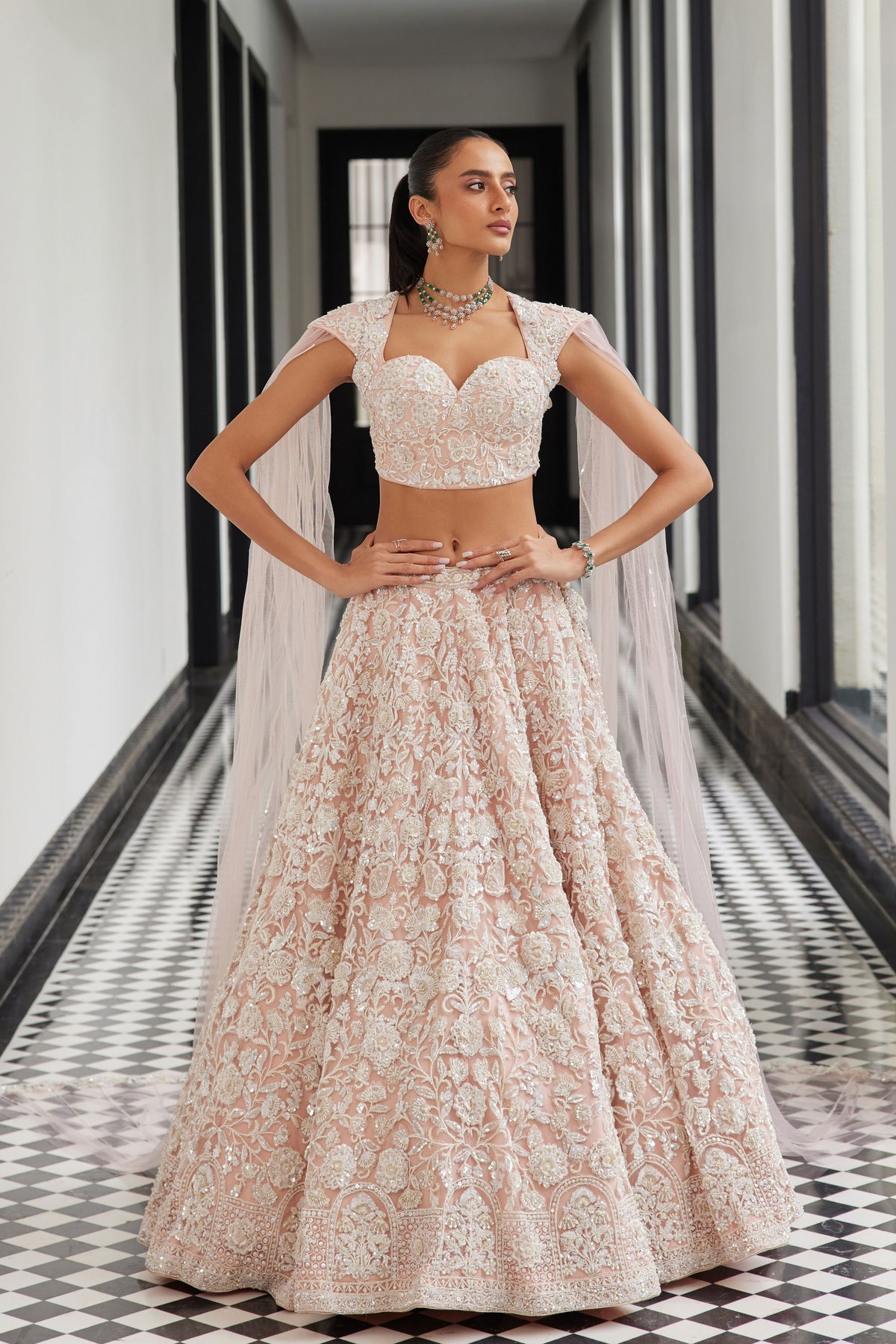 Pink Bridal Lehenga With a Veil Blouse