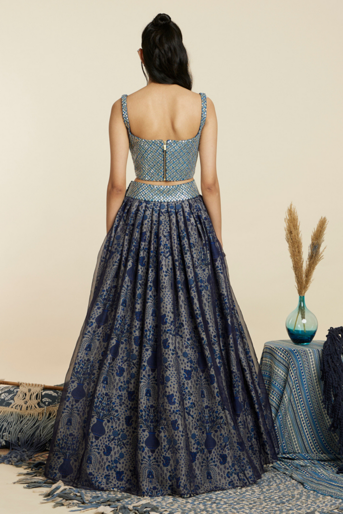 Blue Organza Lehenga Set