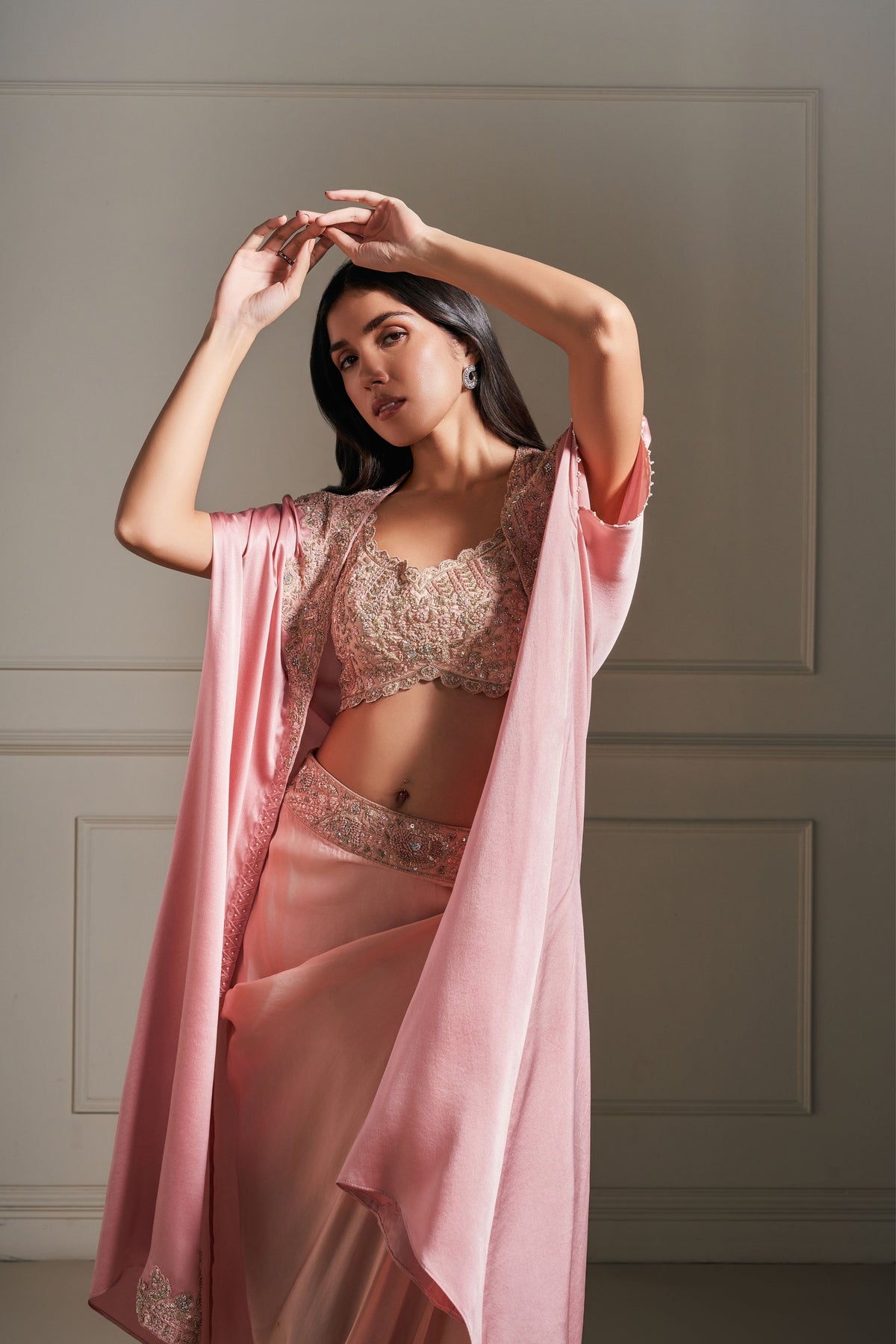 Chic Majesty Embellished Pink Cape