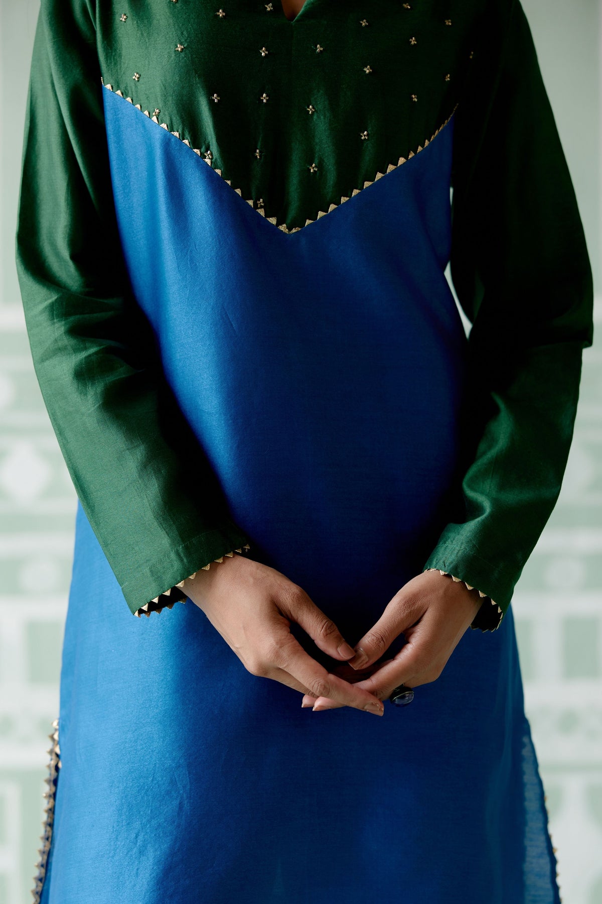 Emerald &amp; Navy Embroidered Tunic Set