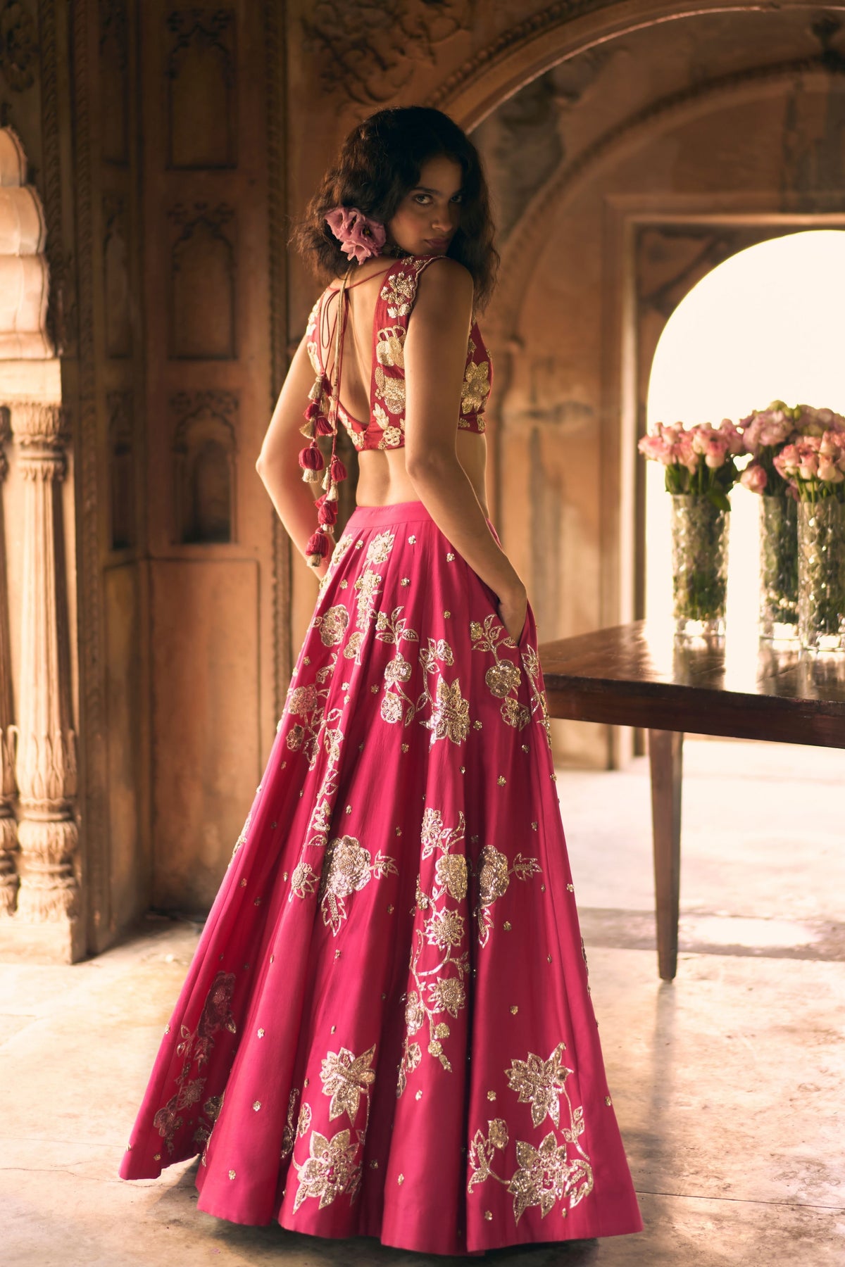 Rani Pink Embroidery Lehenga Set