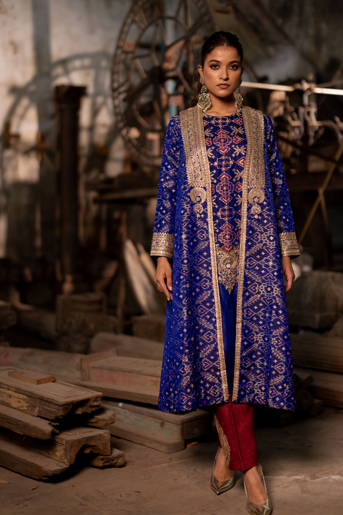 Blue Kaftan With Magenta Pants