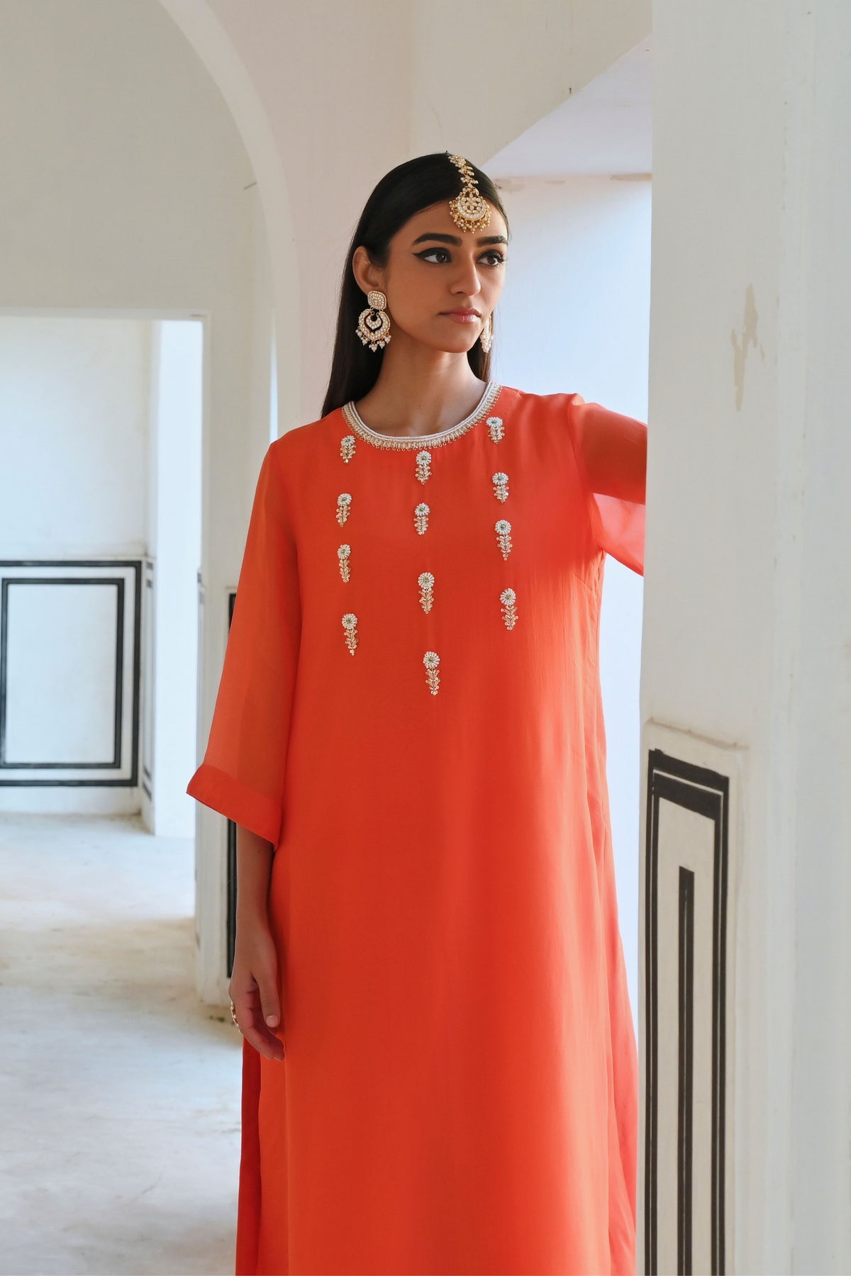 Orange Embroidered Kurta