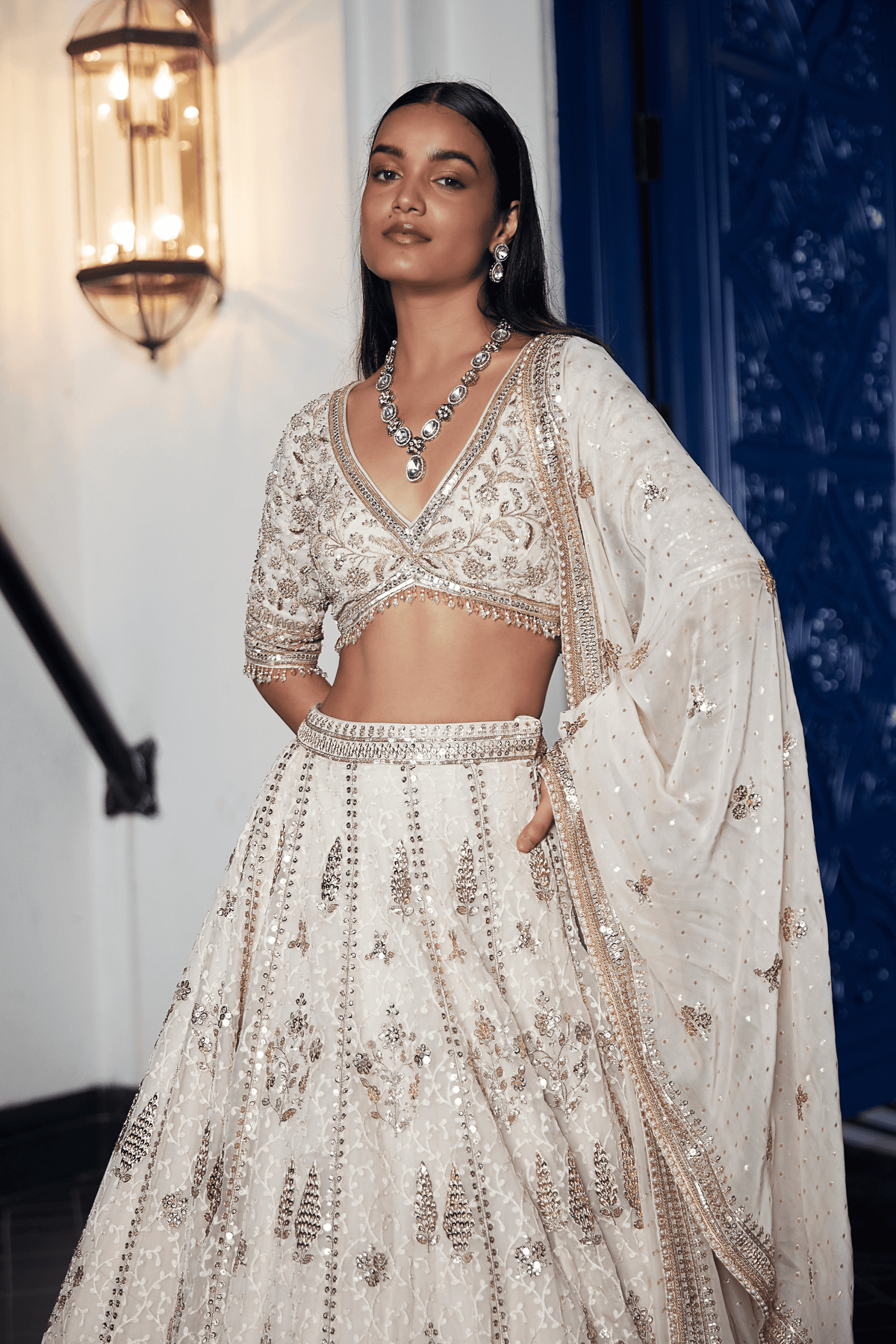 Organza Embroidered Lehenga Set Ivory