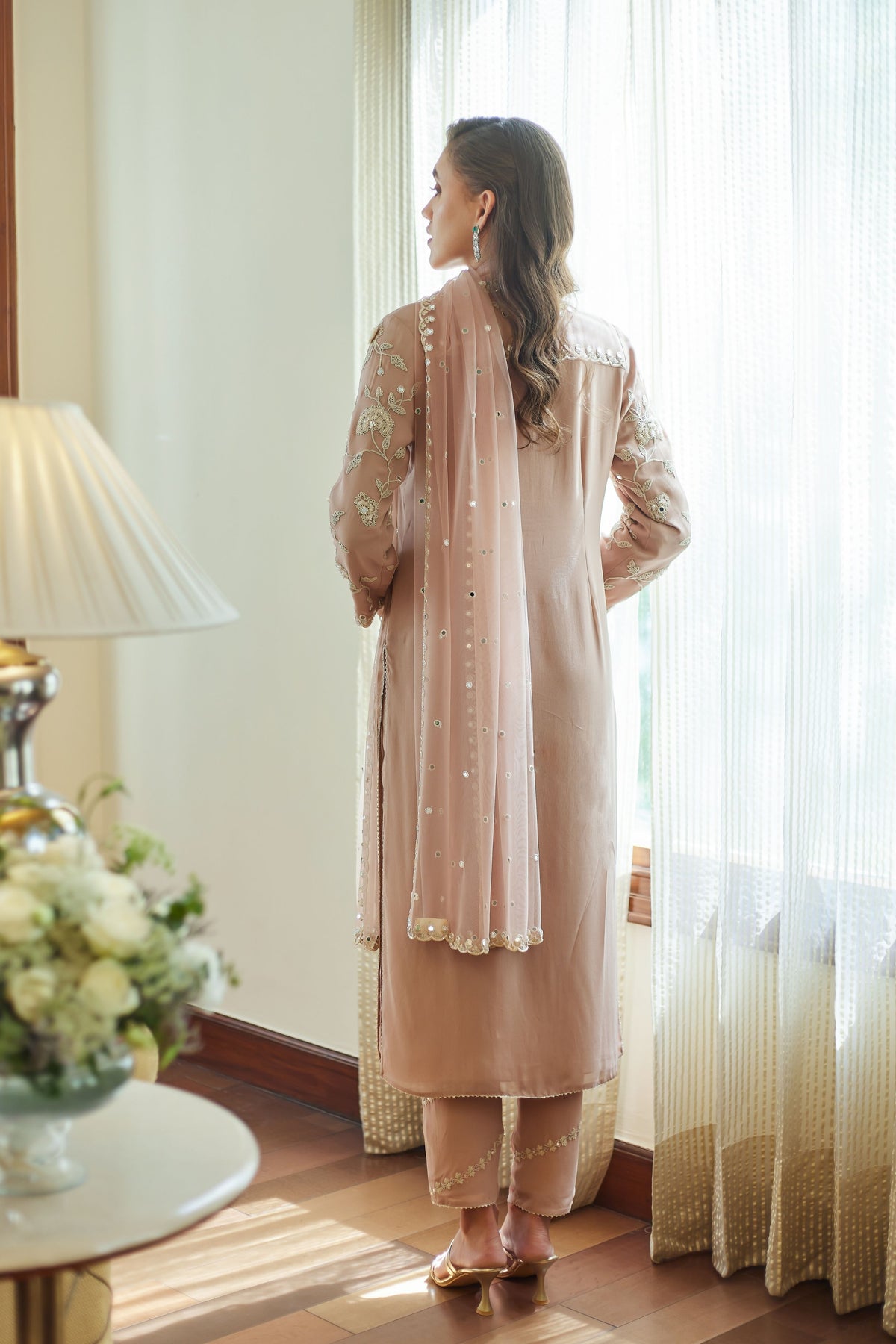 Fall Pink Crane Kurta Set