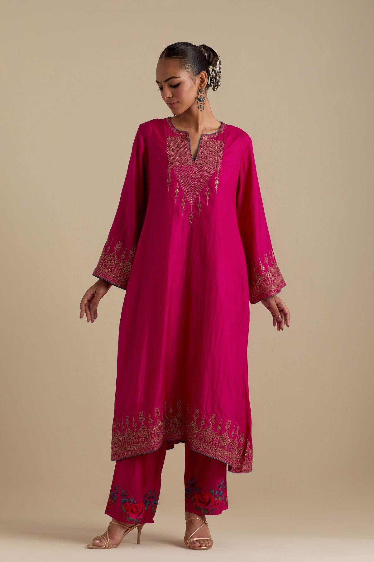 Fuchsia A-line Kurta Set