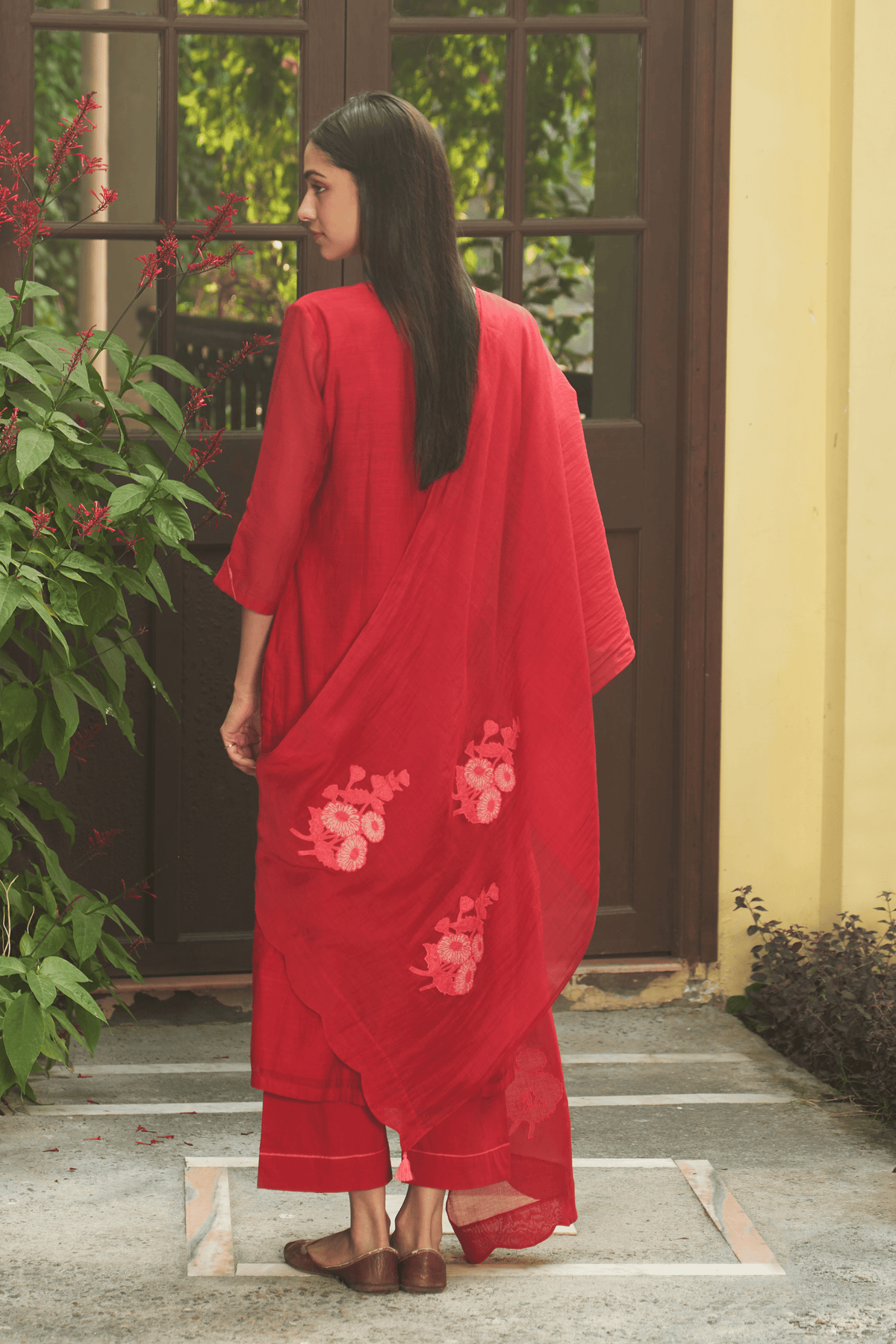 Crimson  Floral Kurta Set